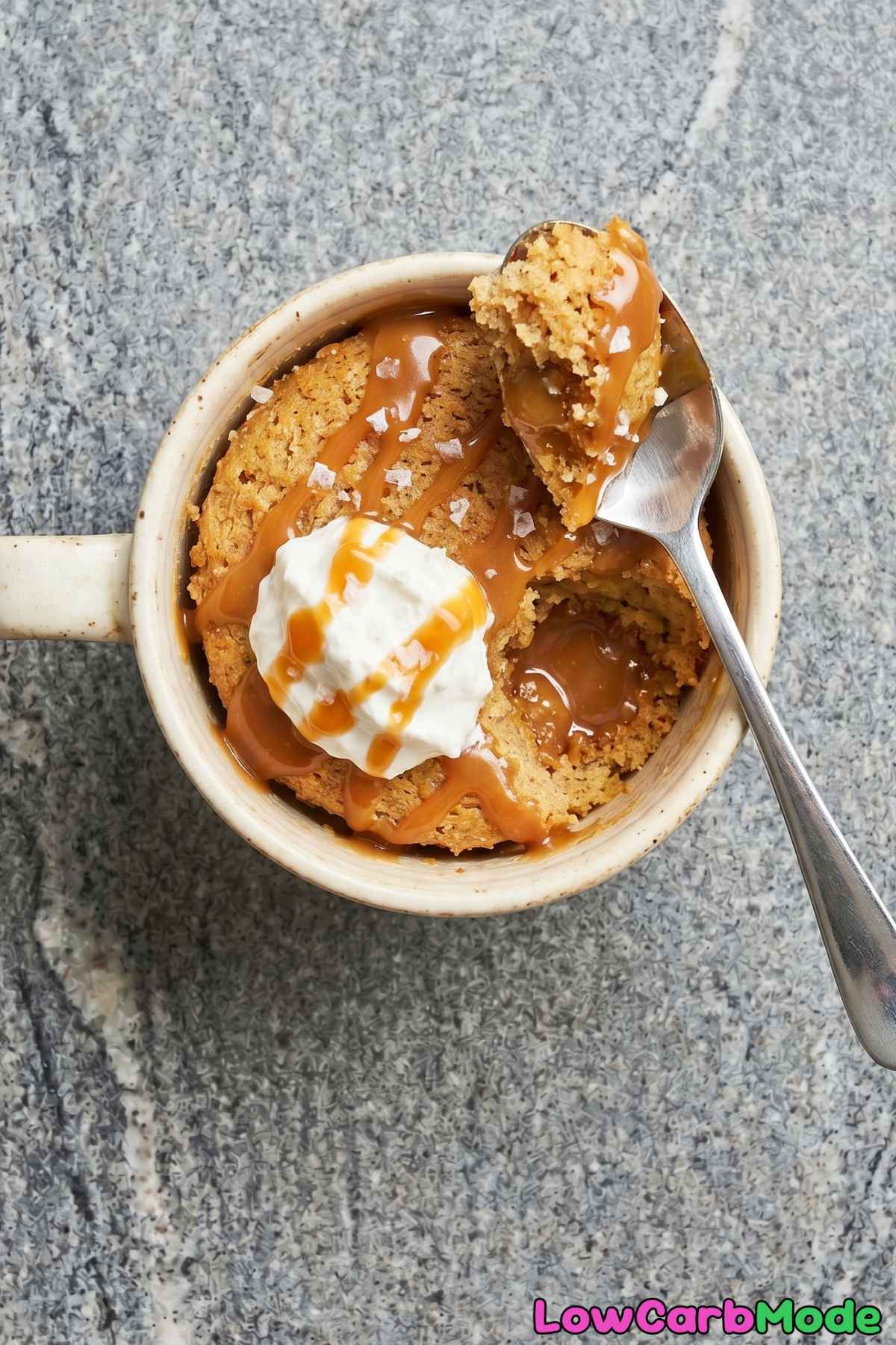 Easy keto salted caramel mug cake dessert
