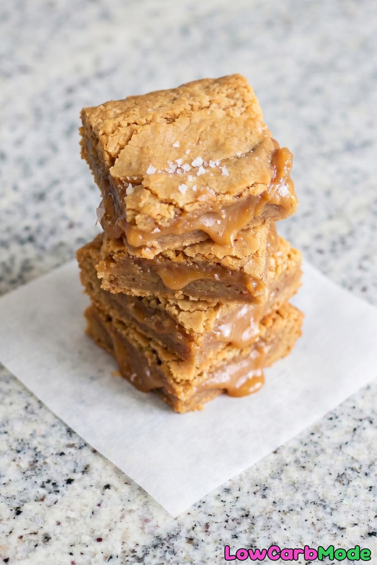 Homemade keto salted caramel blondies