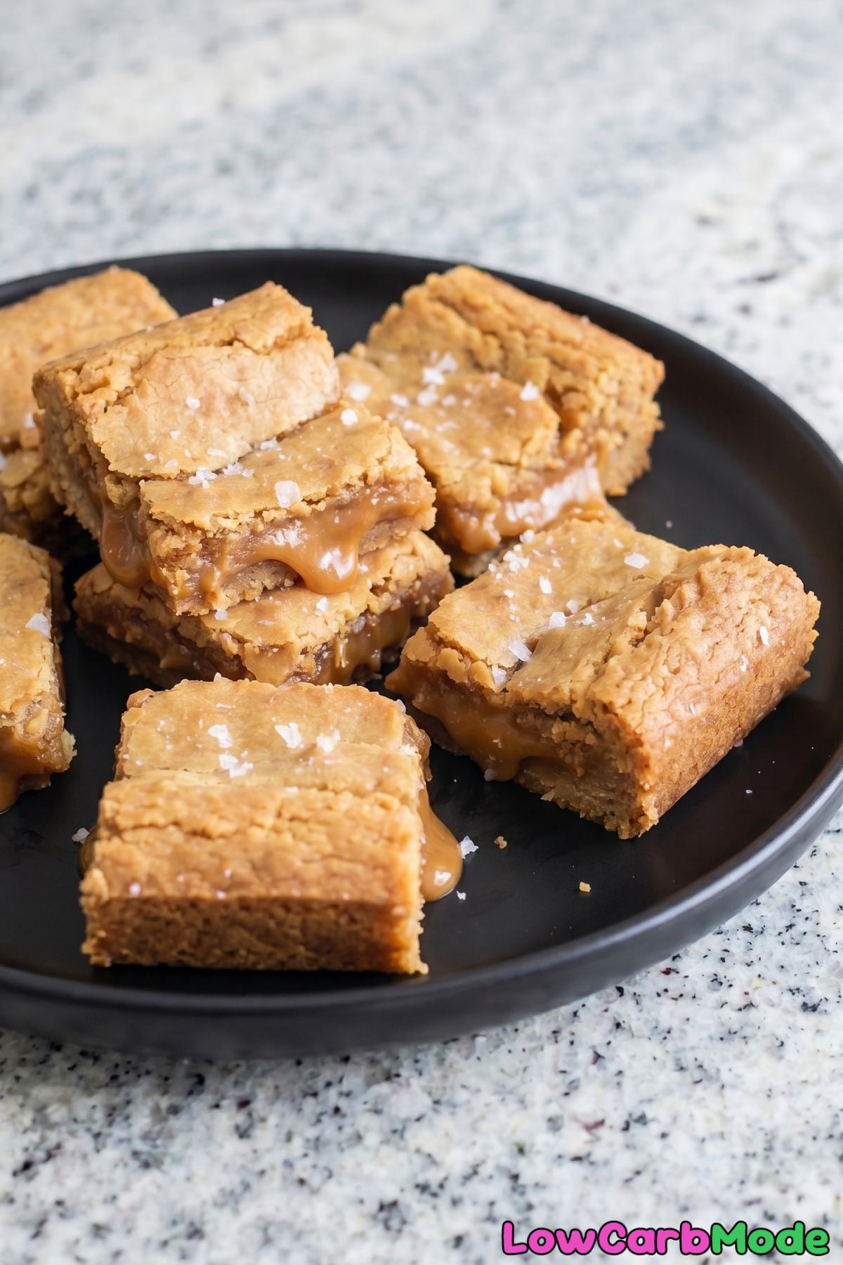 Buttery low carb caramel stuffed blondies