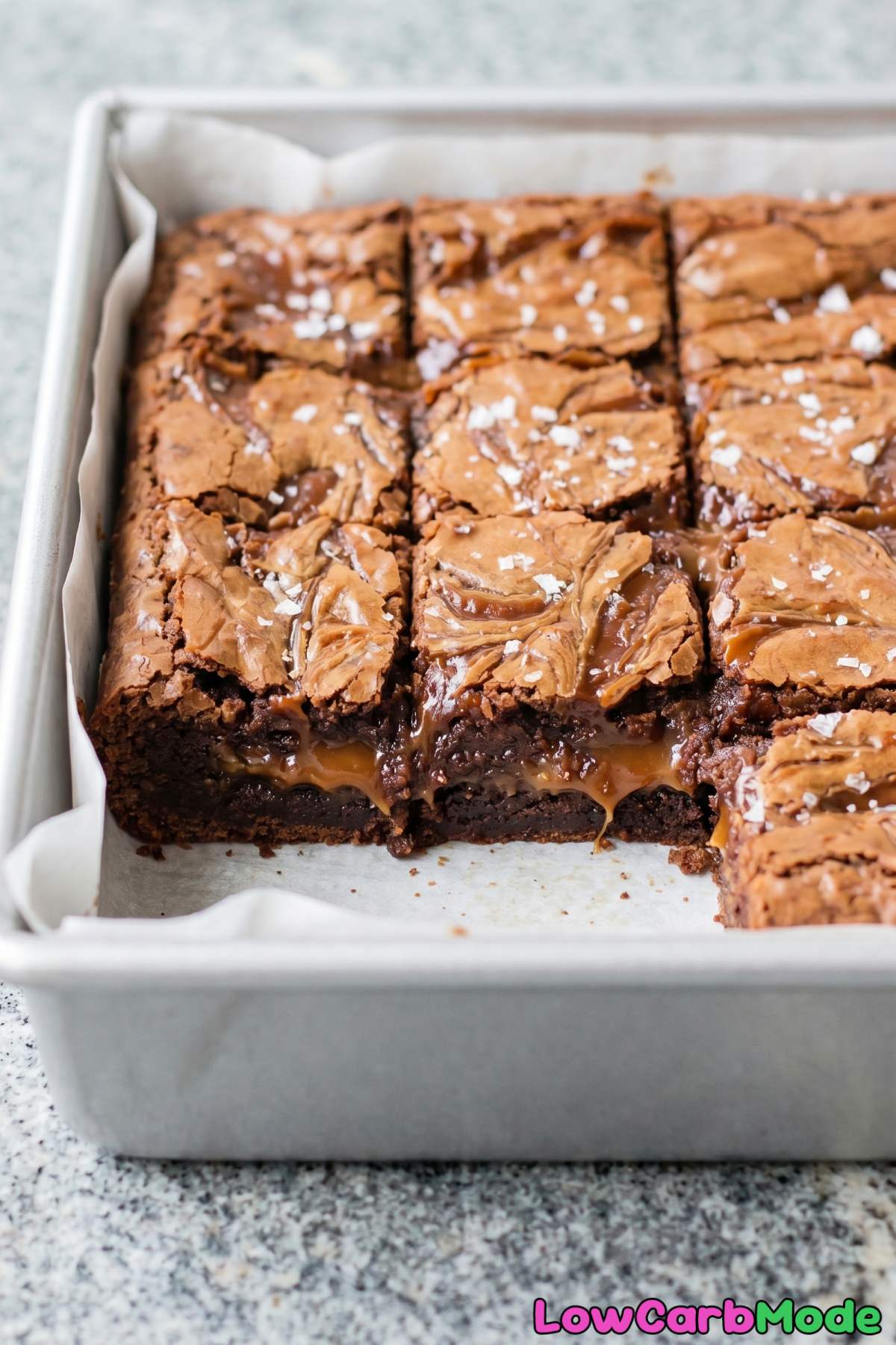 Mouthwatering keto caramel brownies stacked