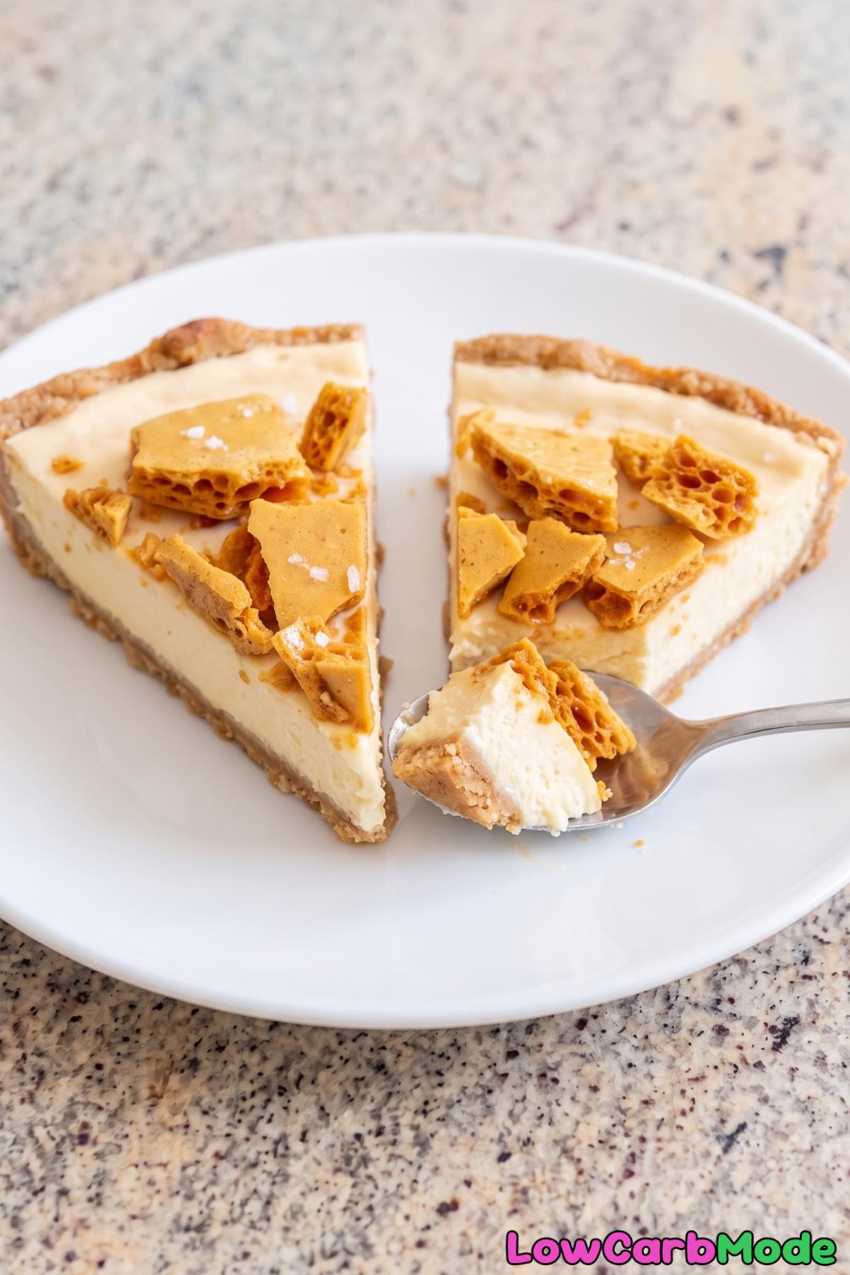 Salted honeycomb cheesecake dessert