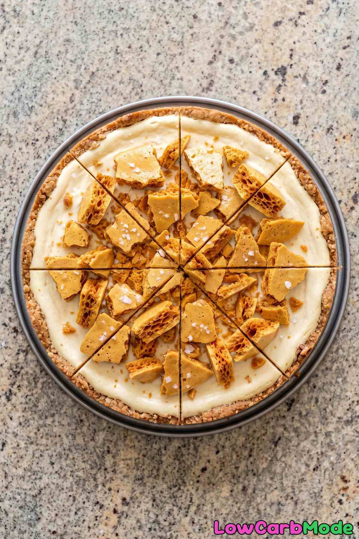 Creamy keto honeycomb cheesecake