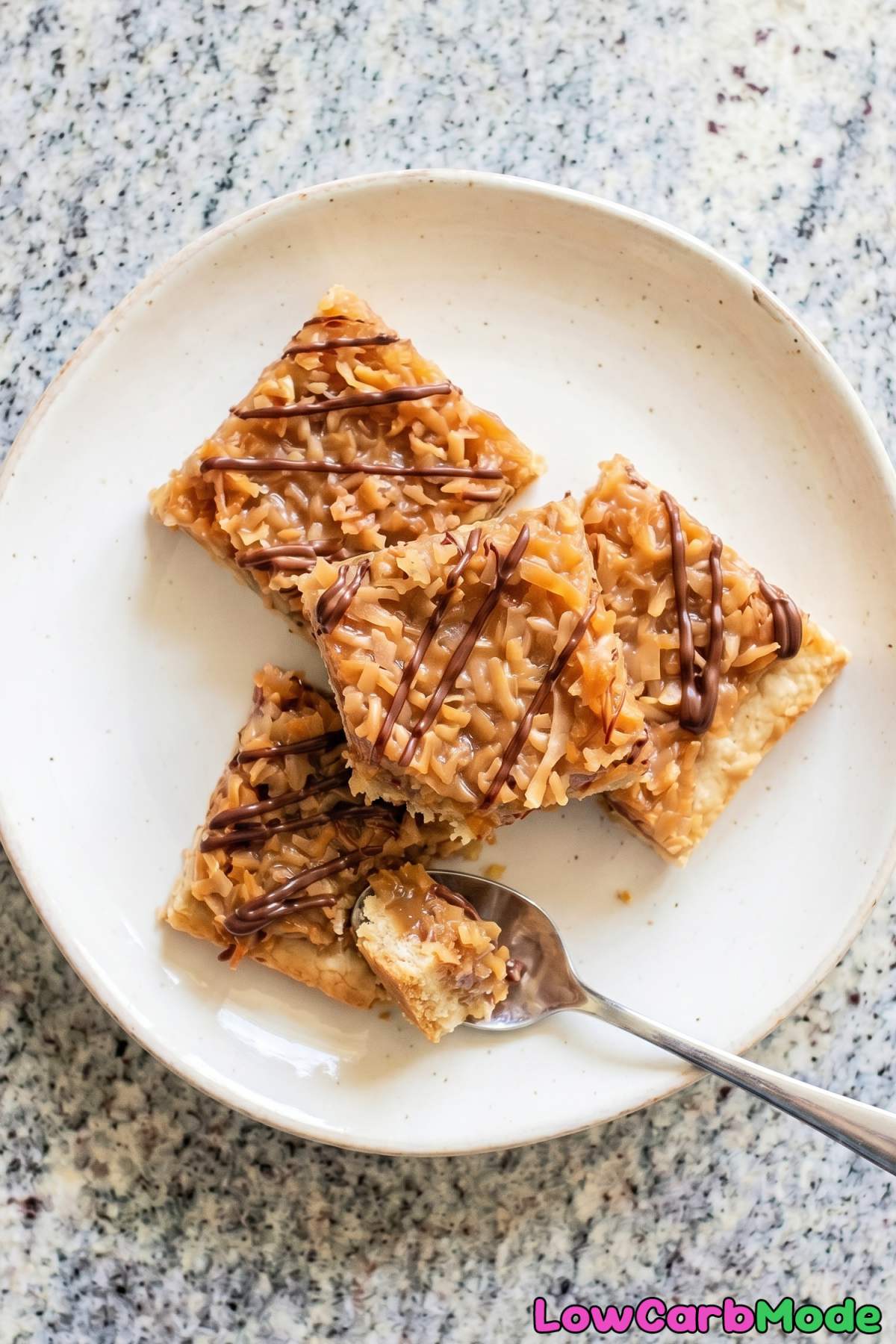 Homemade keto Samoa cookie bars stacked