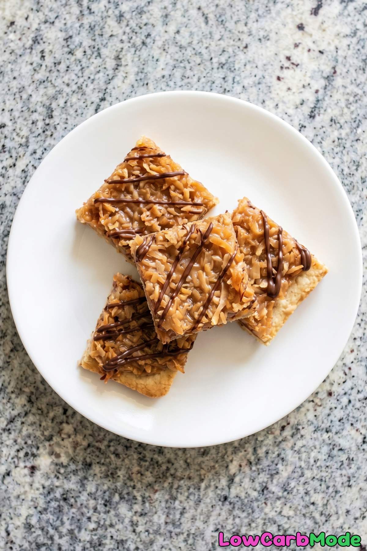 Golden keto Samoa cookie bars on tray