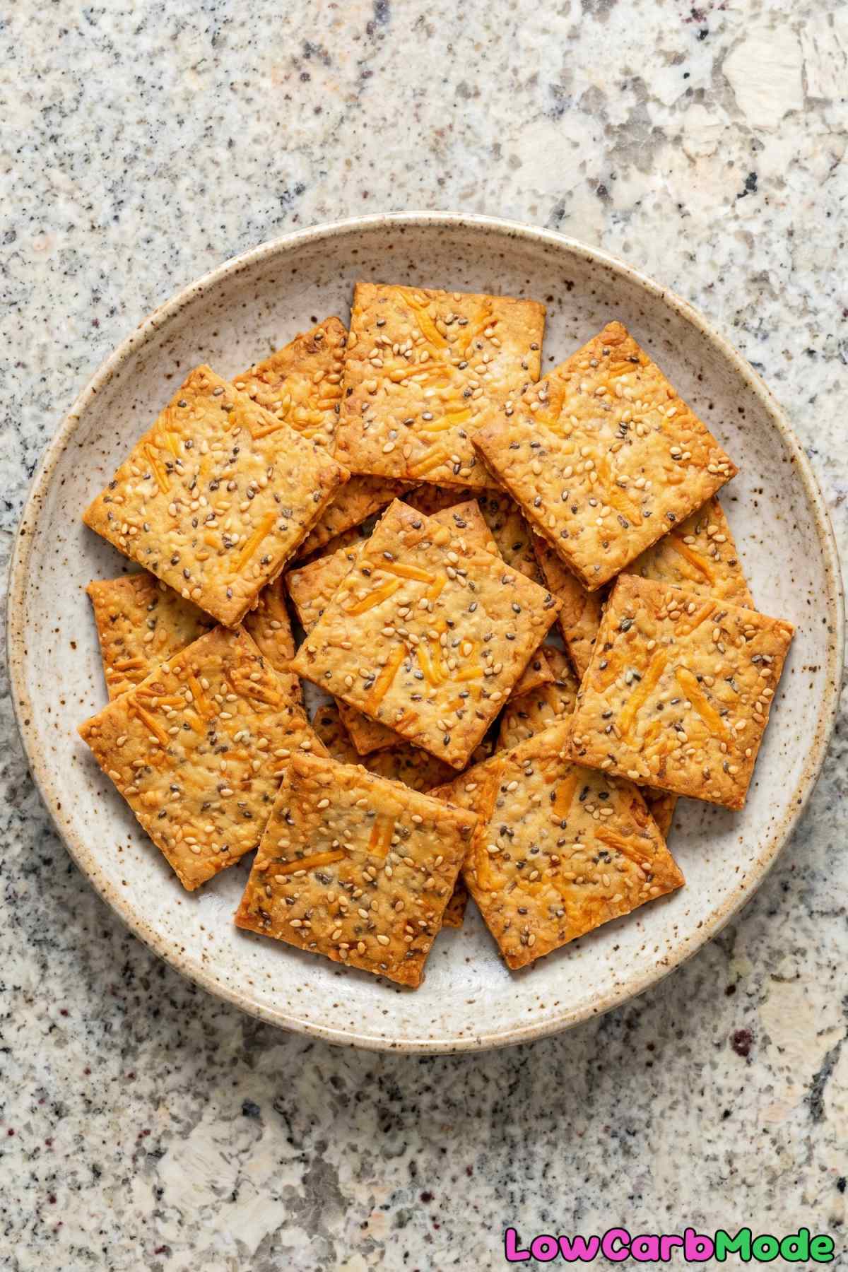 Homemade keto sesame cheddar seed crackers