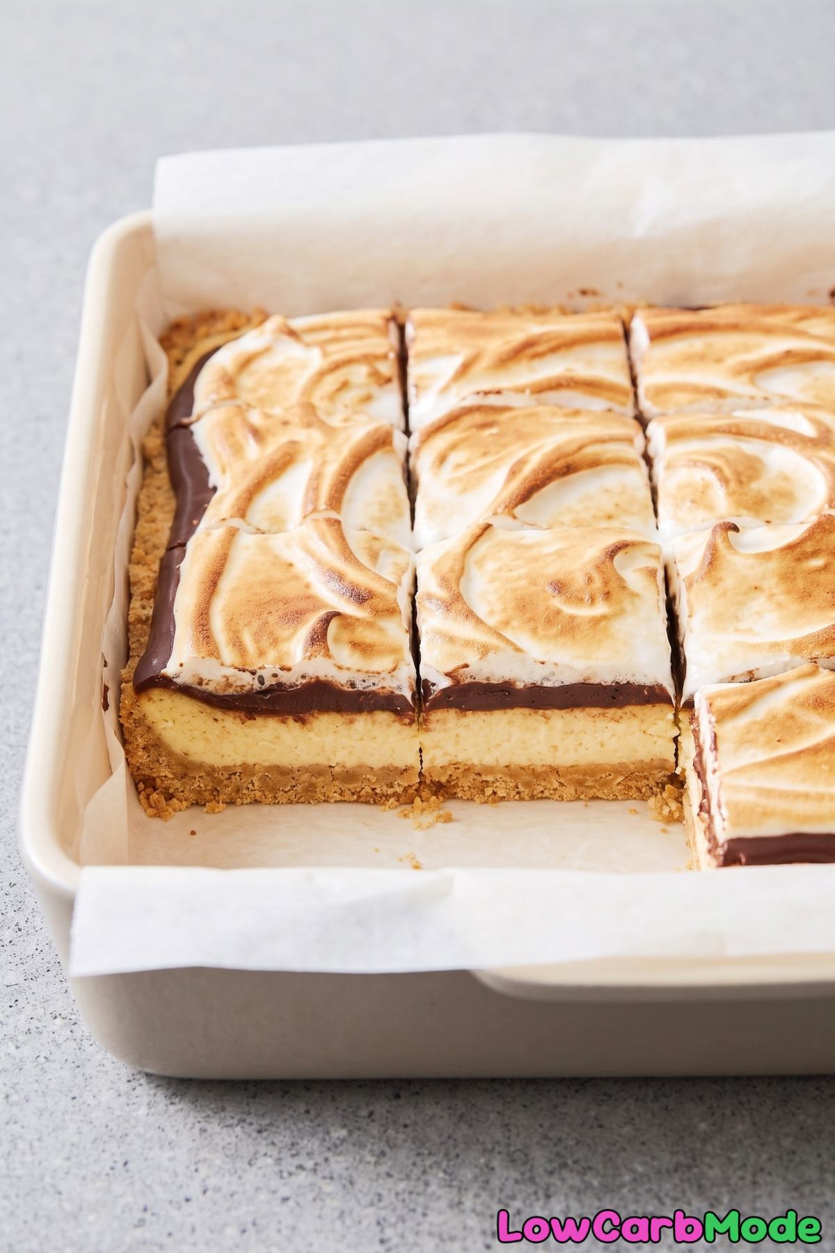 Layered keto s'mores cheesecake bar