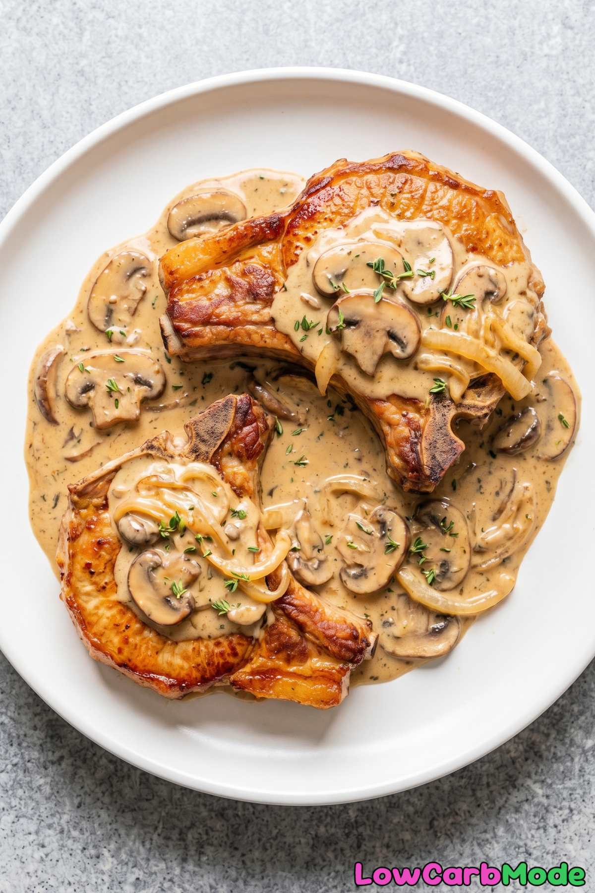 Flavorful keto smothered pork chops dinner