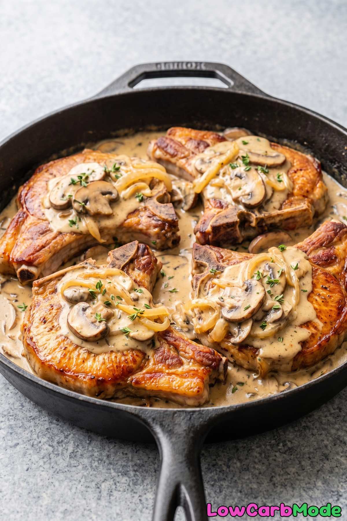 Rich and creamy keto smothered pork chops