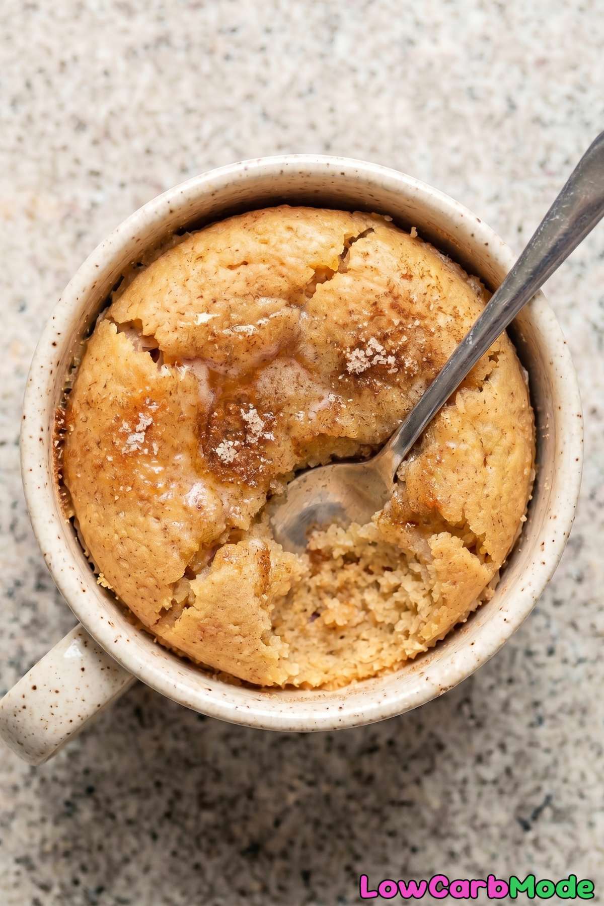 Soft keto snickerdoodle mug cake in a mug