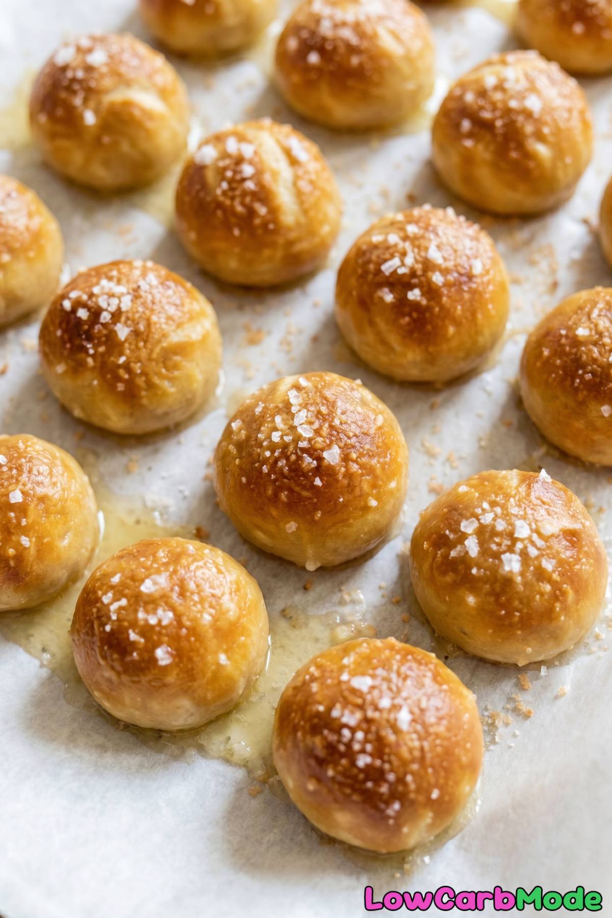 Buttery keto soft pretzel bites close-up