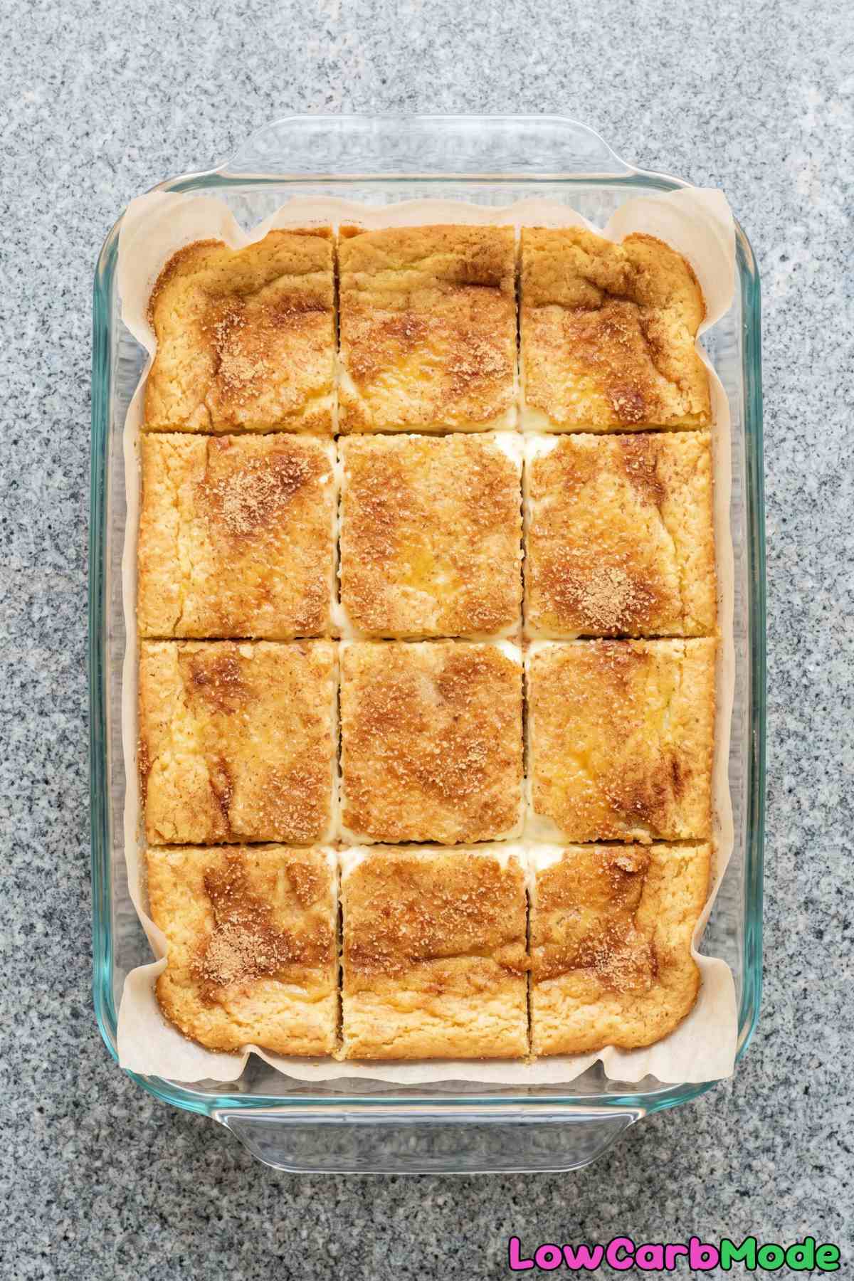 Easy keto sopapilla cheesecake bars sliced