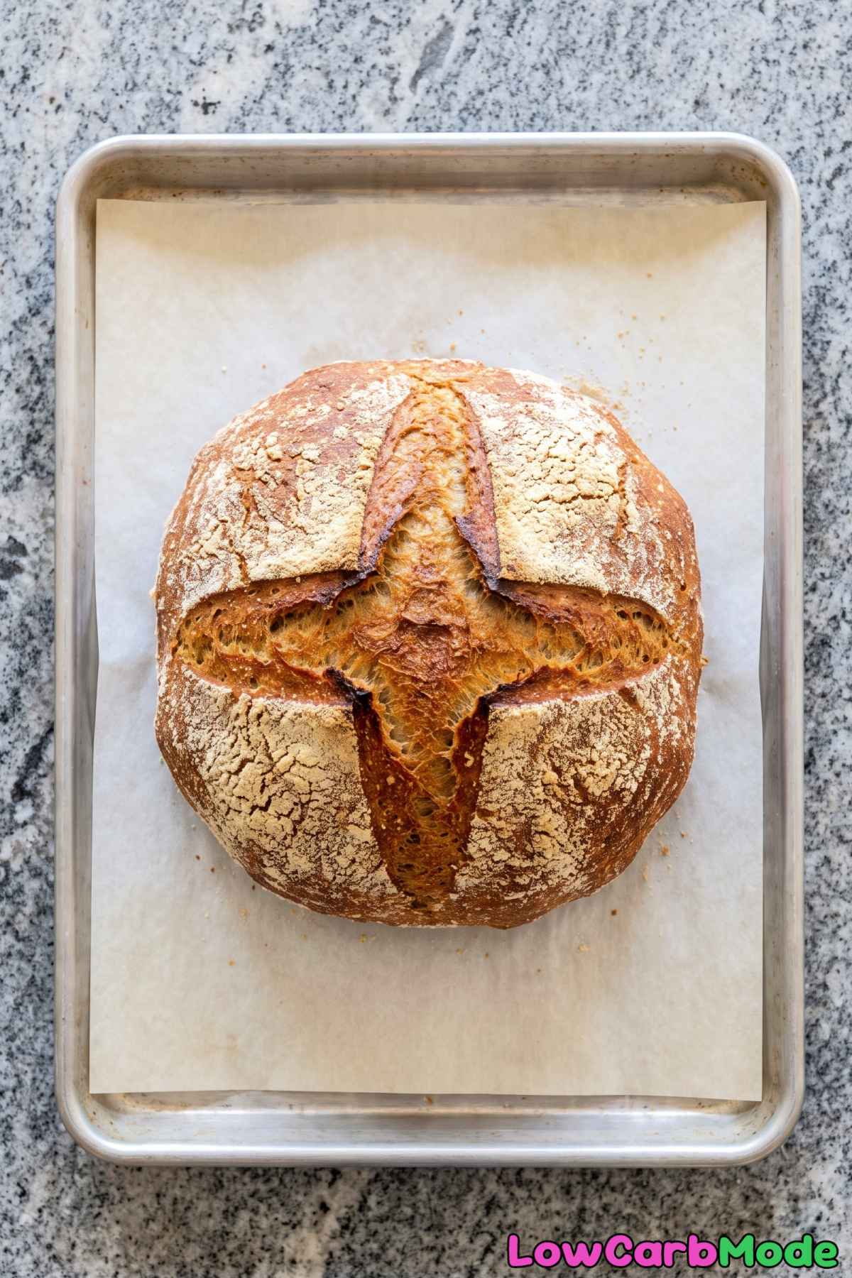 Crusty keto sourdough bread loaf