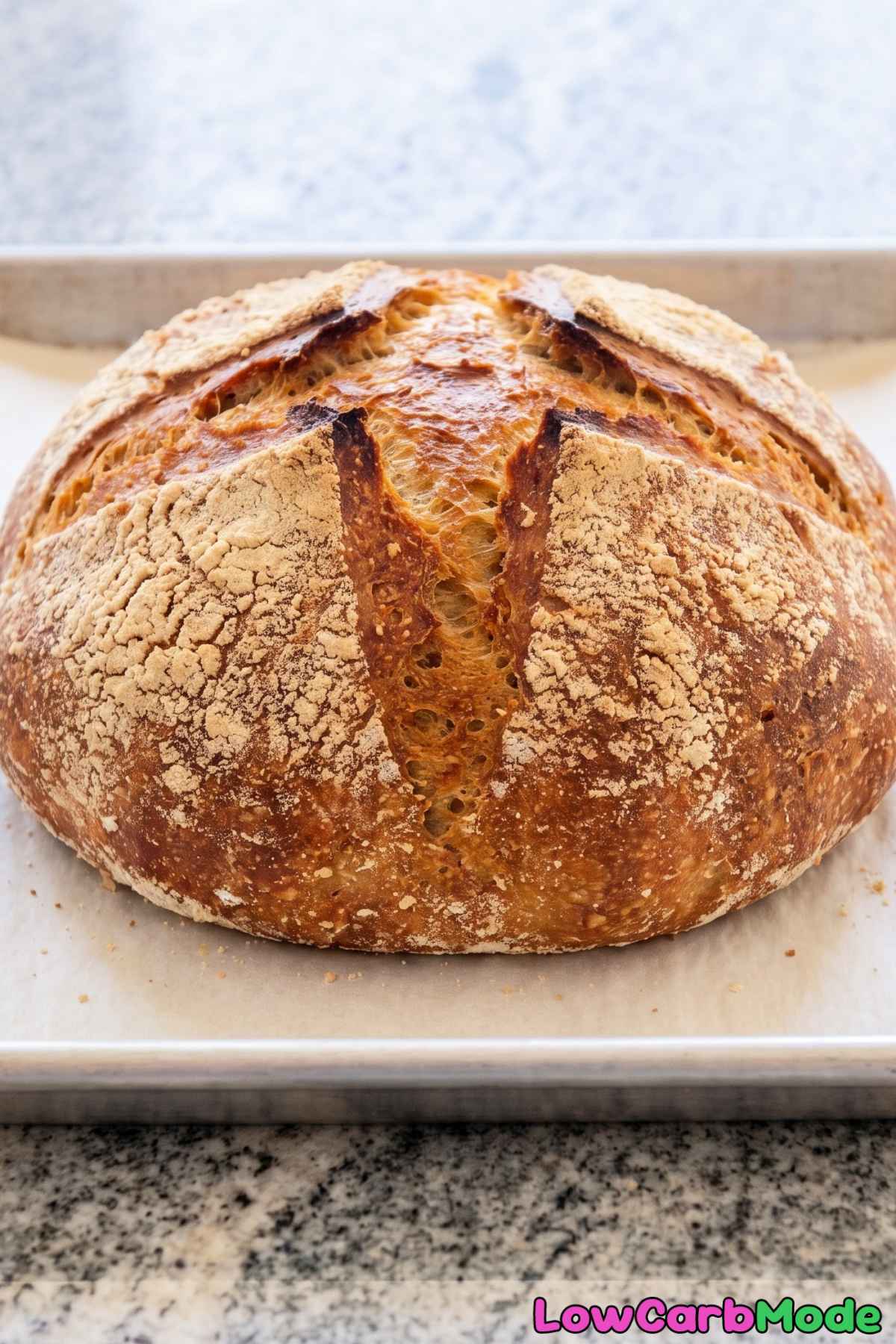 Artisan keto sourdough bread on a board