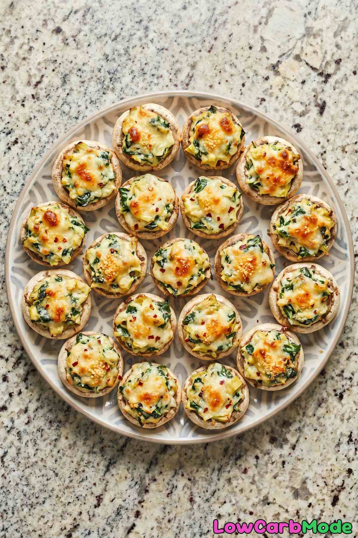 Warm keto spinach artichoke stuffed mushrooms