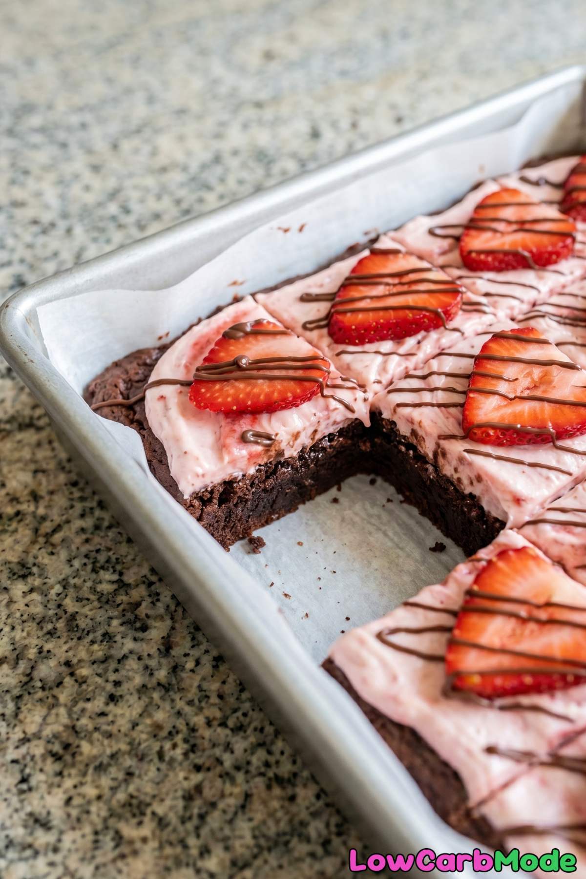 fudgy keto brownies with strawberries