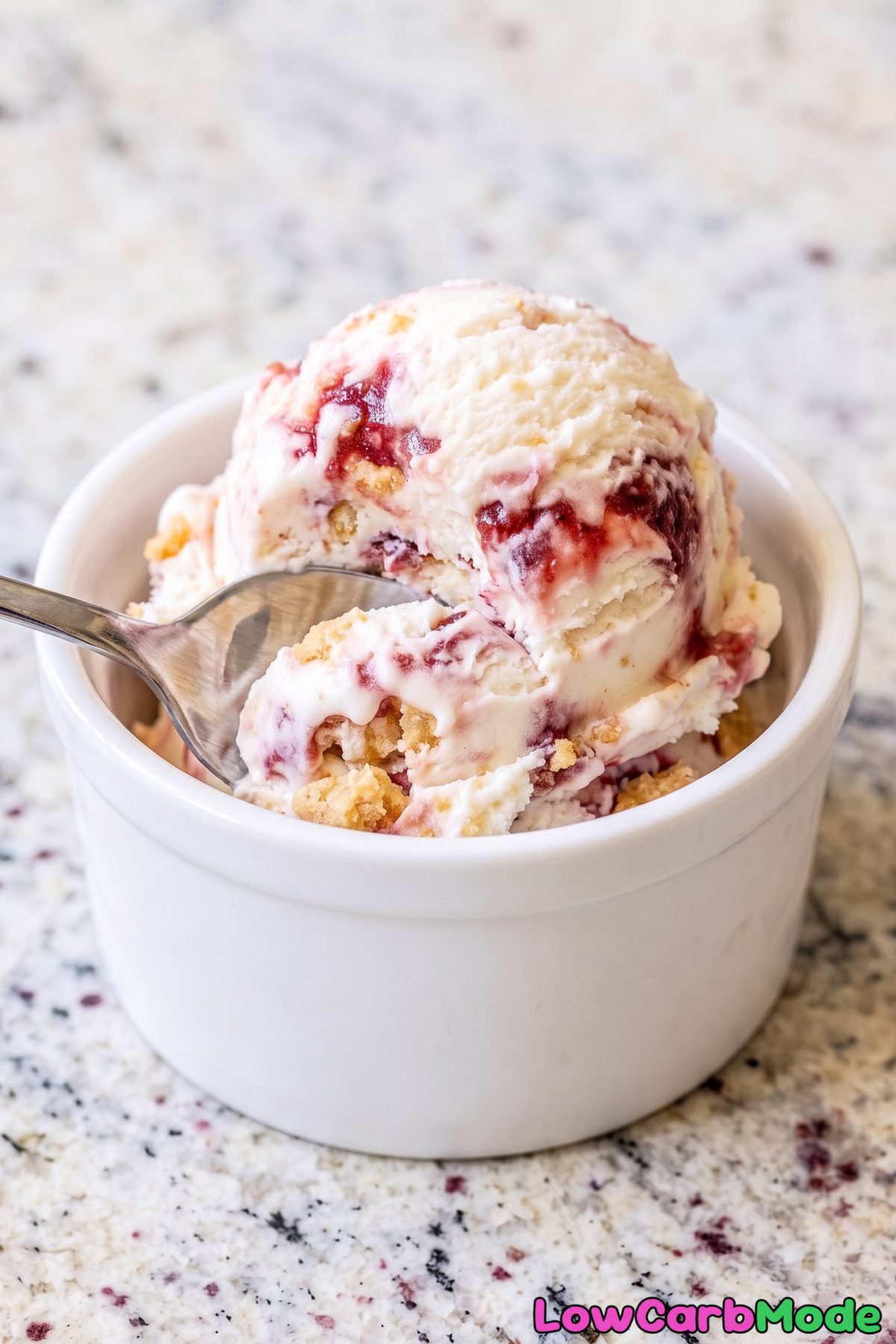 Chilled keto strawberry cheesecake ice cream
