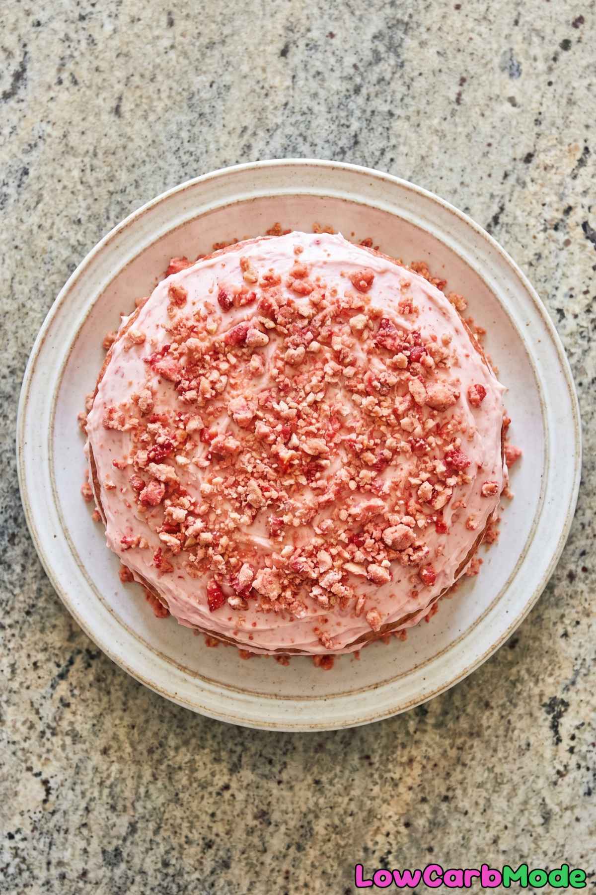 Fresh keto strawberry crunch cake dessert