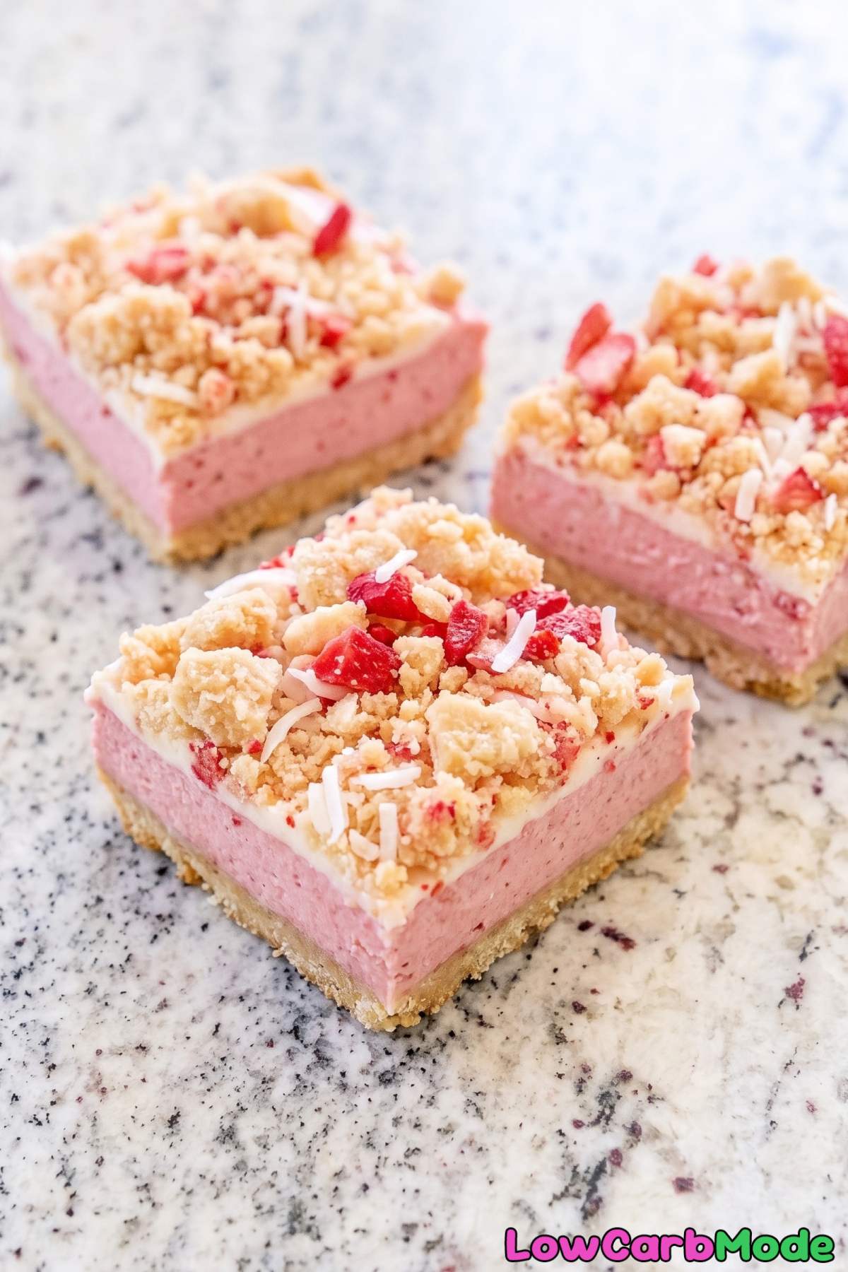 Rich keto strawberry crunch bar slice