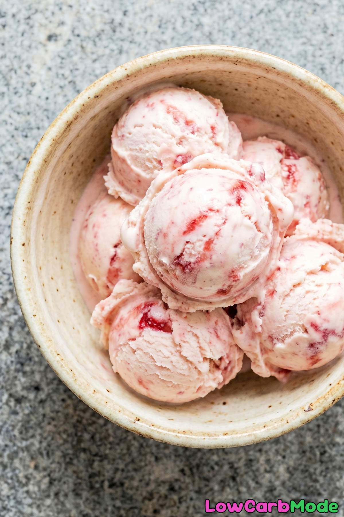 Velvety keto strawberry ice cream close-up