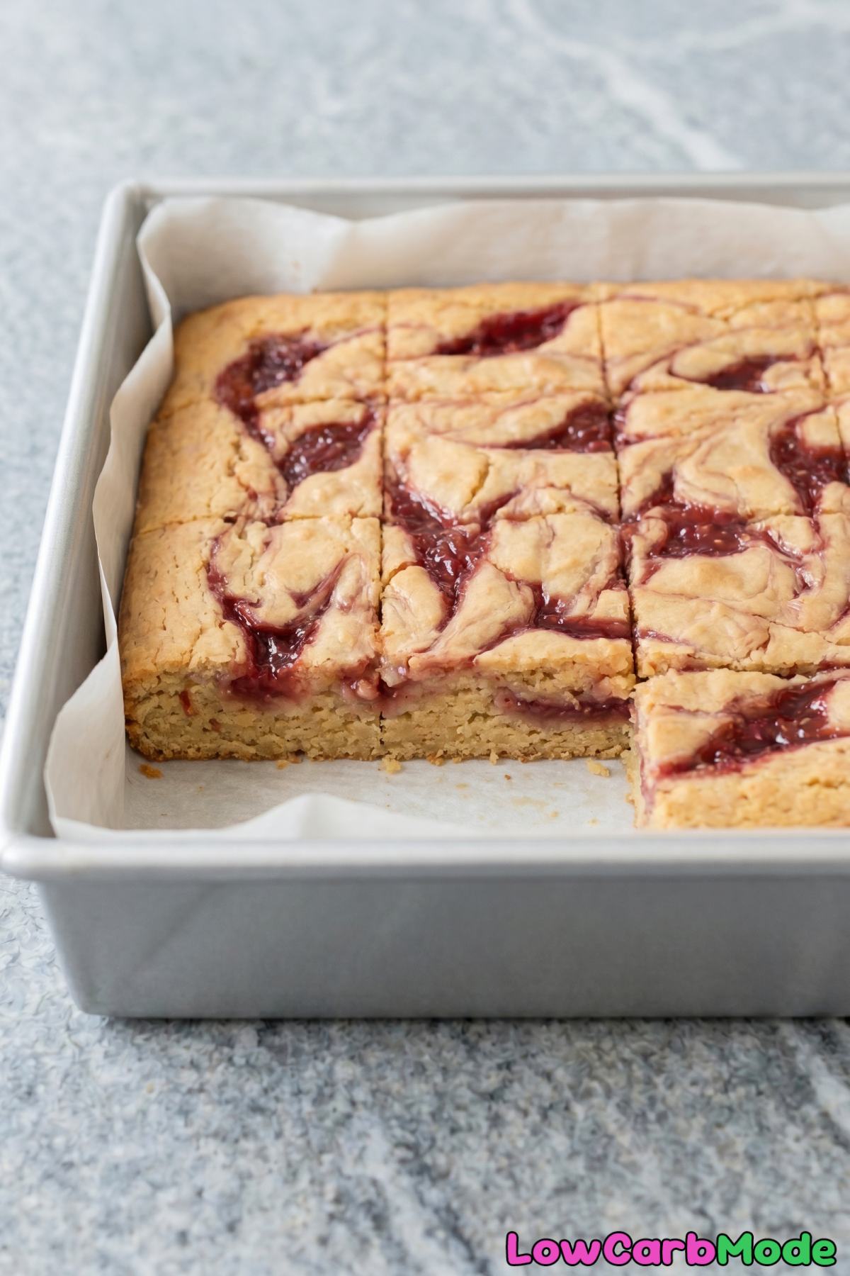 Keto strawberry swirl blondies on a plate