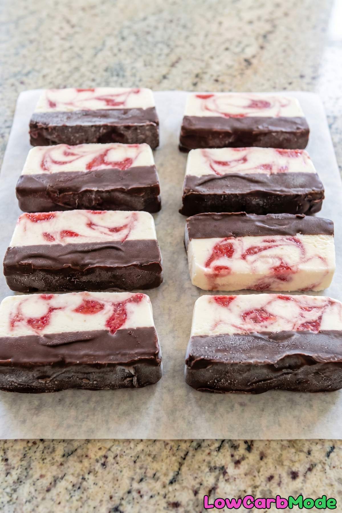 Luscious keto strawberry swirl ice cream bars