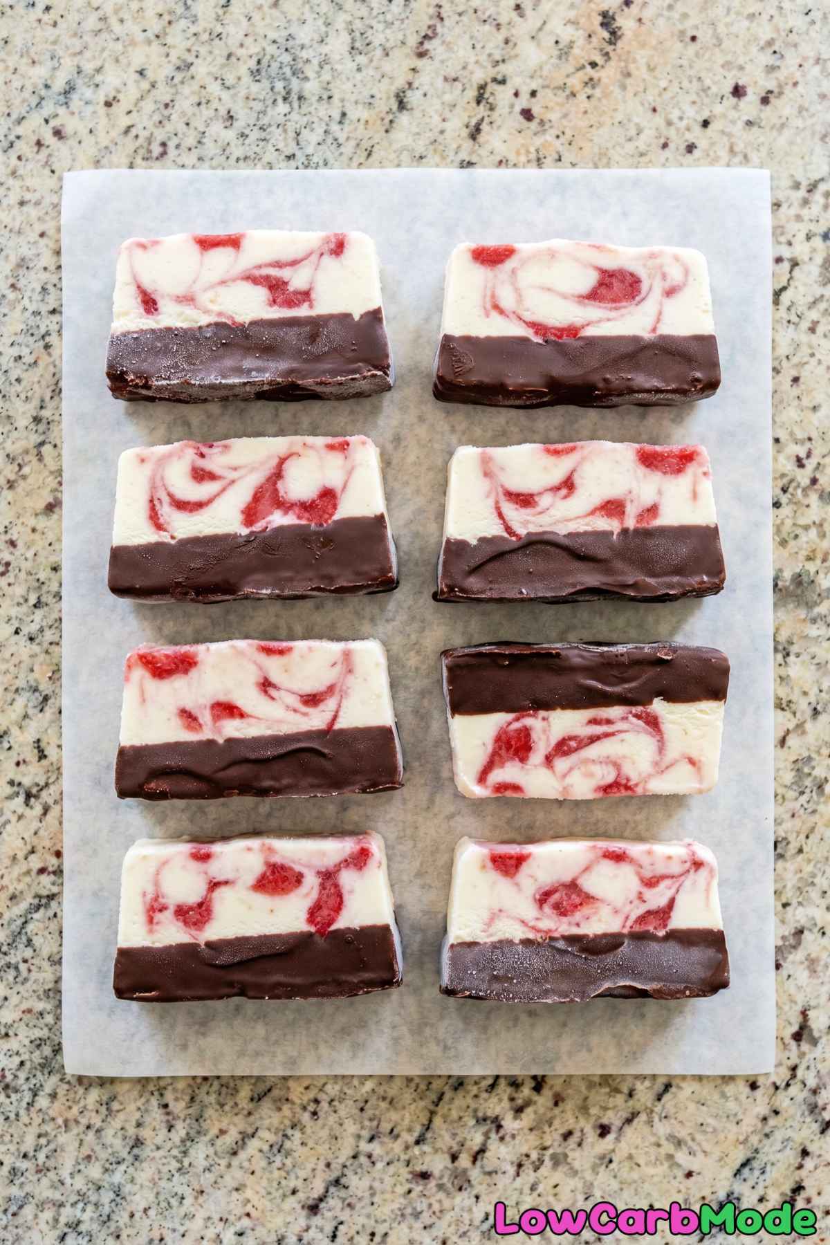 Frosty keto strawberry swirl ice cream bars