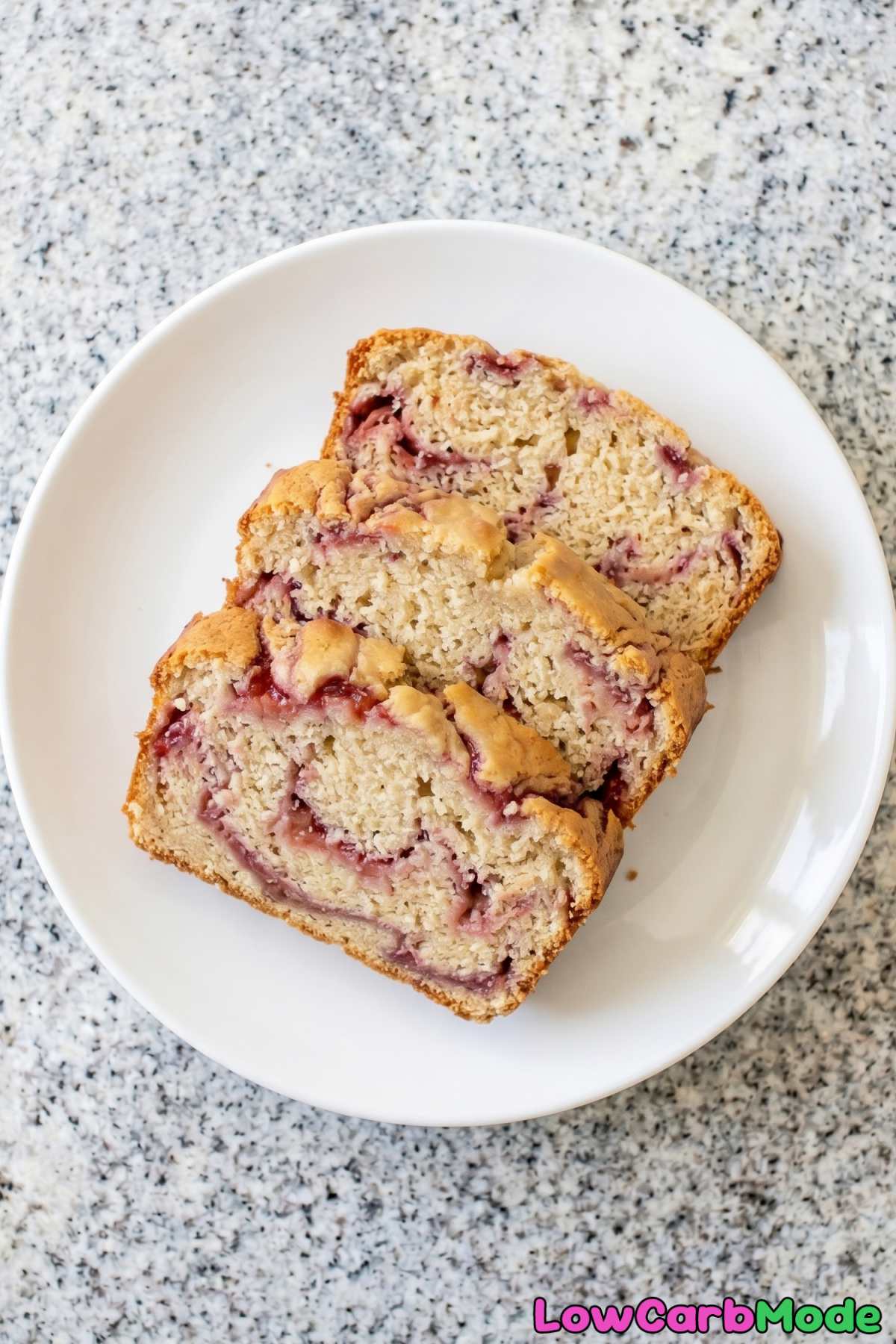 Tender keto strawberry swirl pound cake