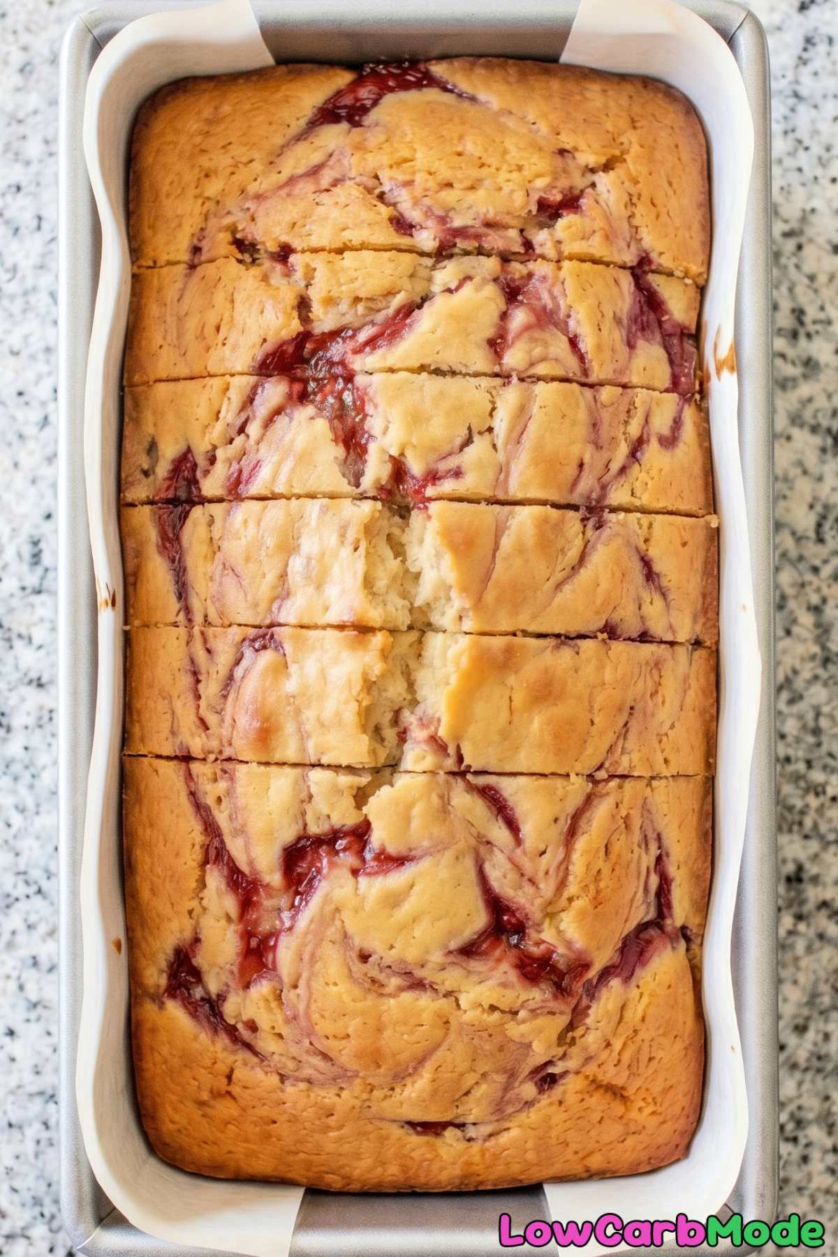 Decadent keto strawberry swirl pound cake
