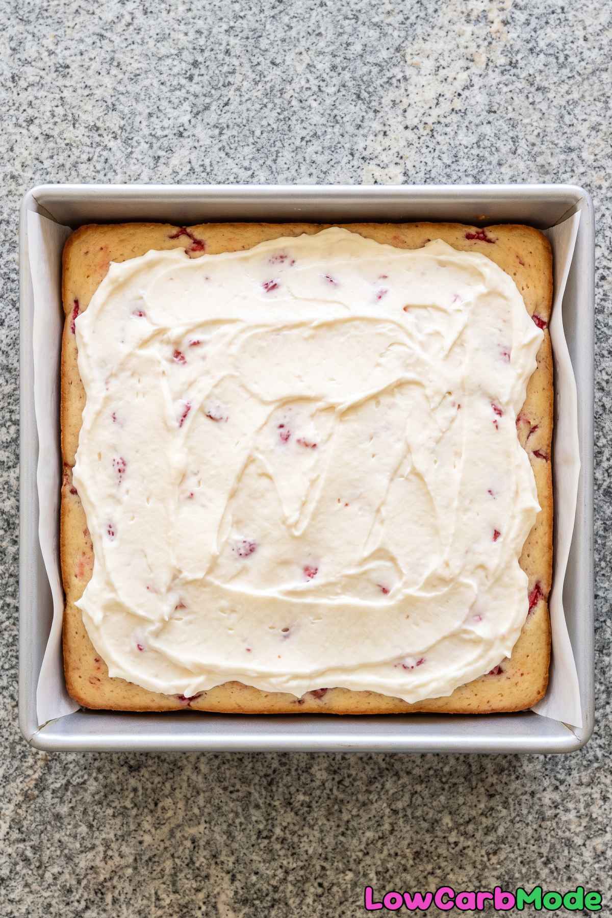 Fresh strawberry keto sheet cake