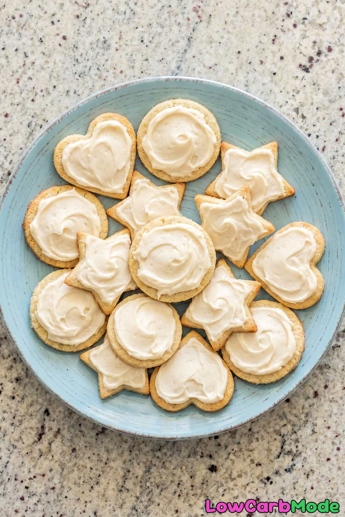 Buttery keto sugar cookies with creamy frosting