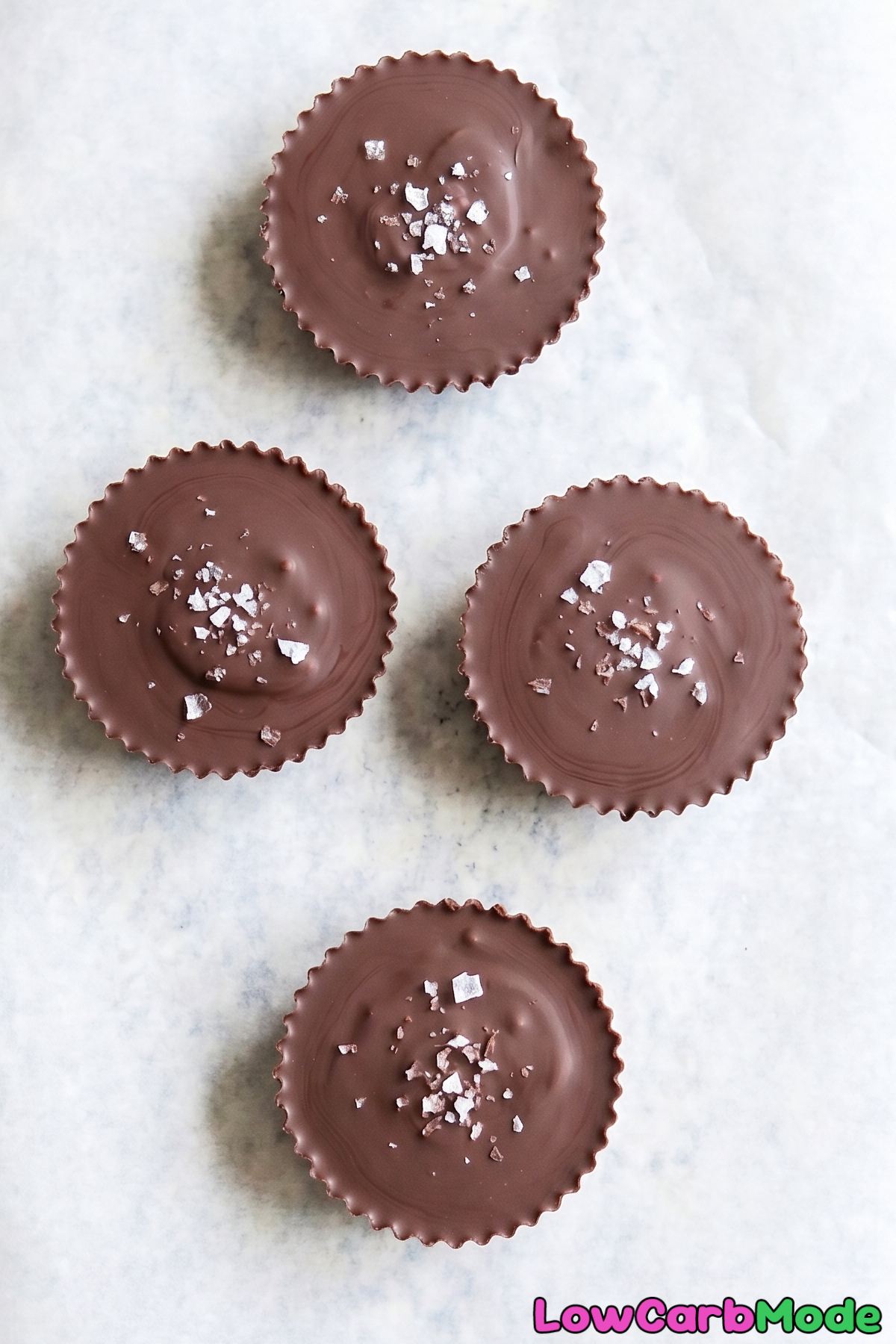 Silky keto tahini chocolate cups on parchment