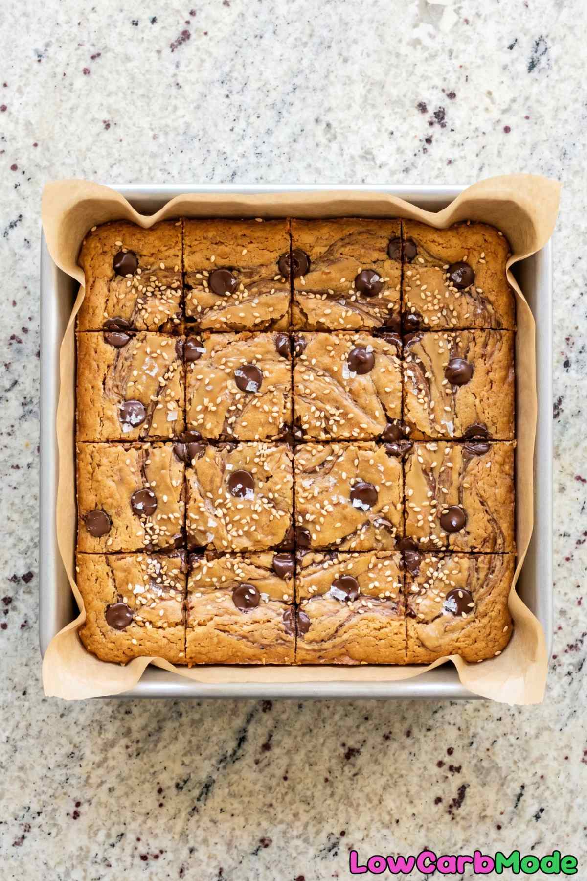 Homemade keto tahini swirl blondies