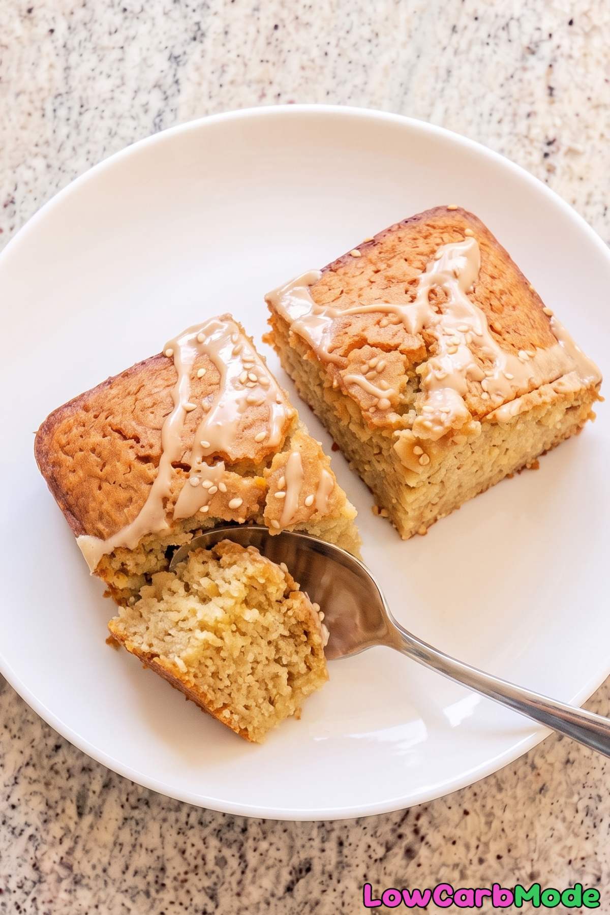 Sliced tahini yogurt cake plate