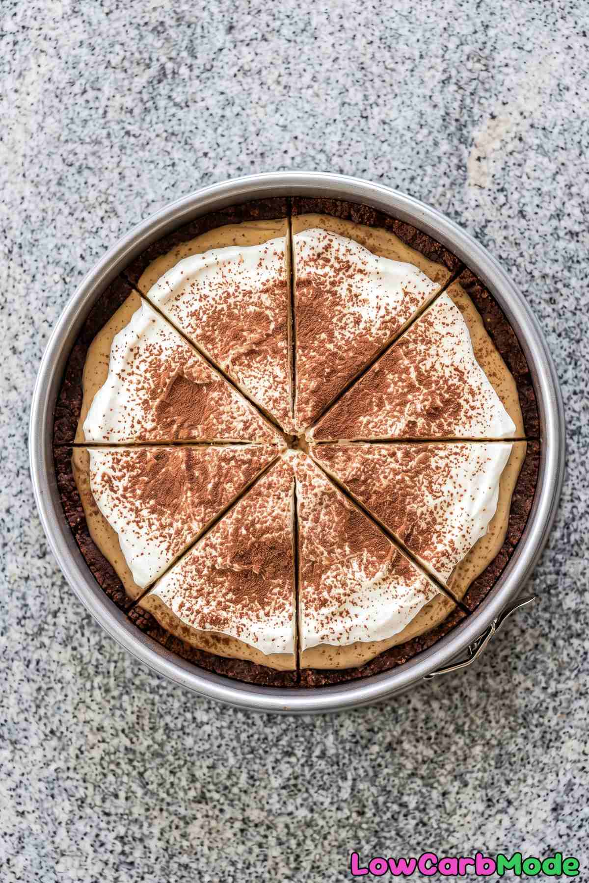Creamy keto tiramisu cheesecake slice