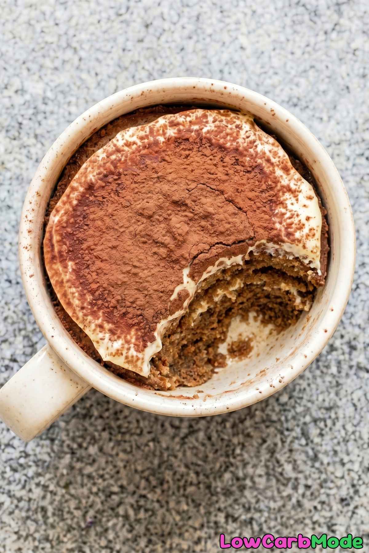 Easy keto tiramisu mug cake in a cup