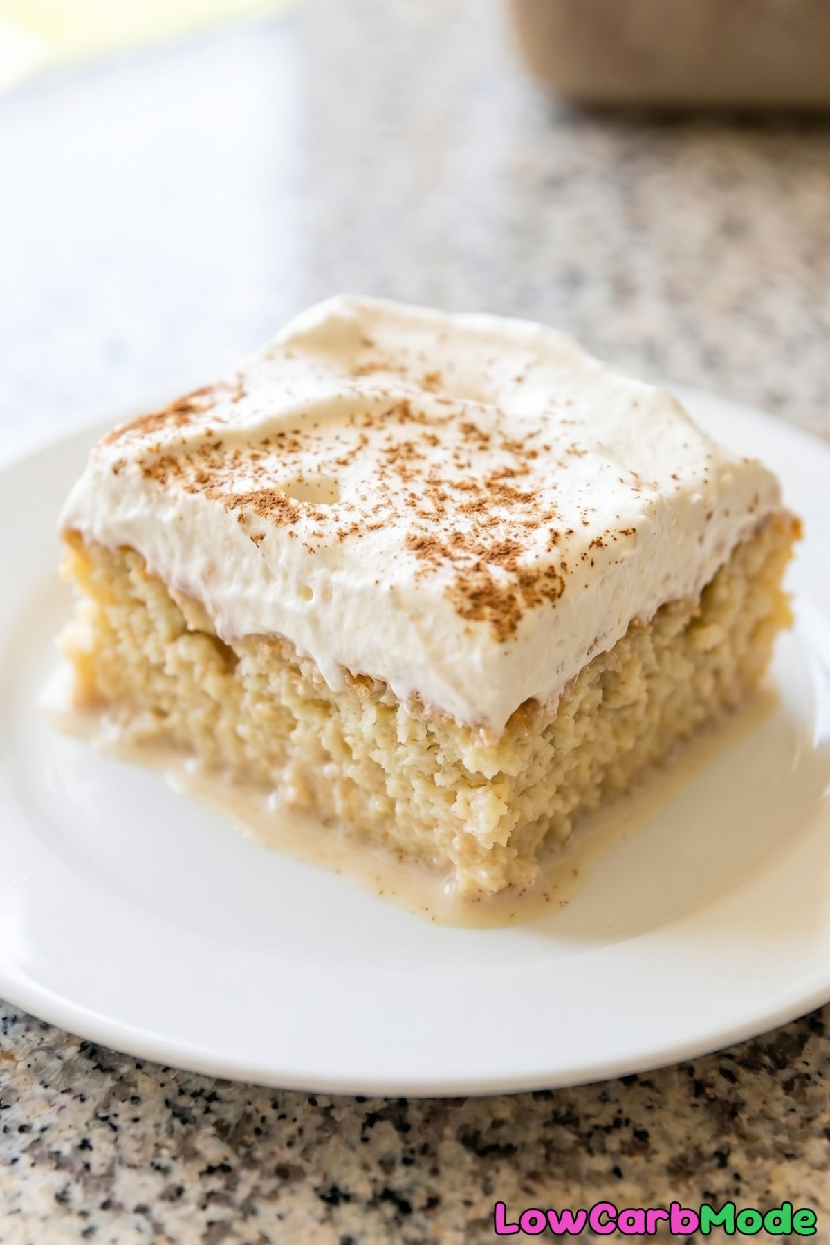 Fluffy keto tres leches cake topped
