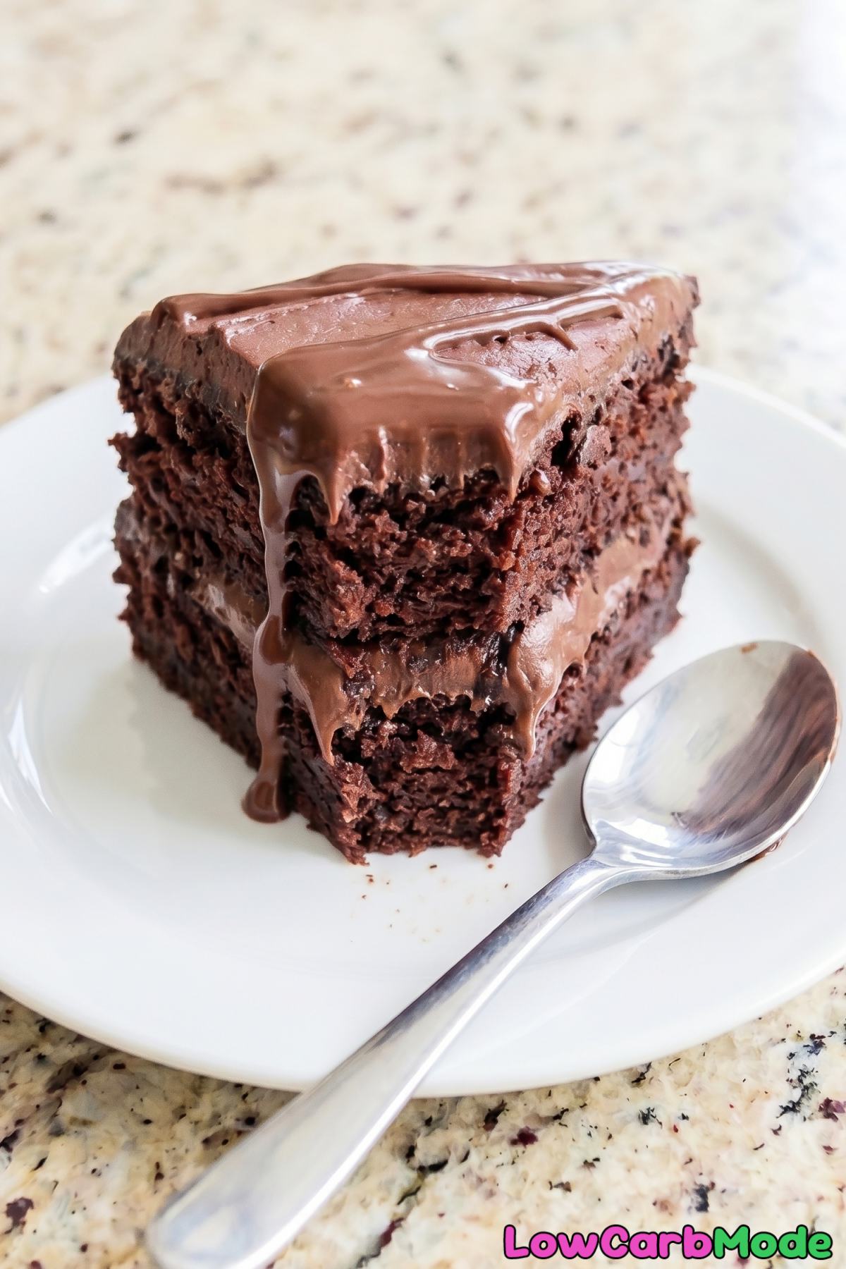 Moist keto triple chocolate cake closeup