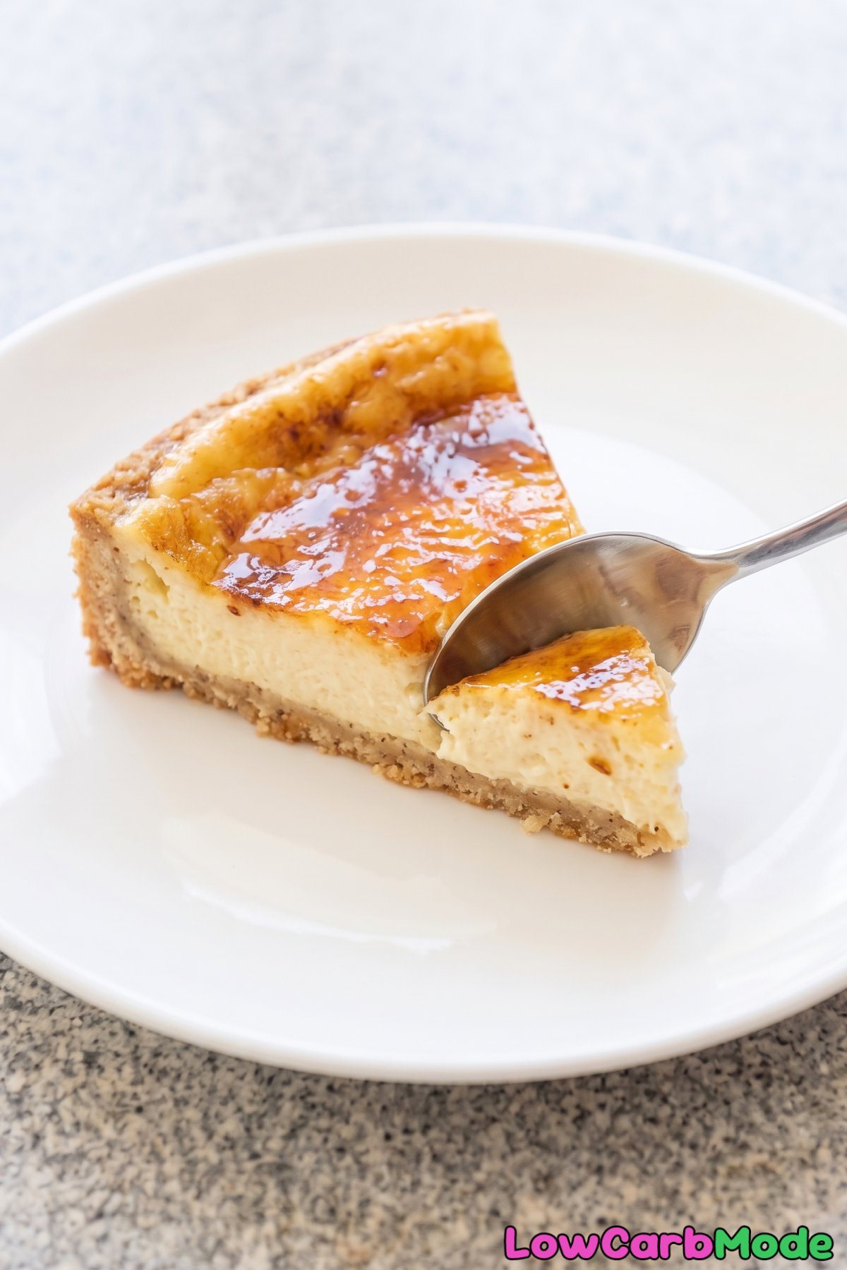 Keto brulee cheesecake slice