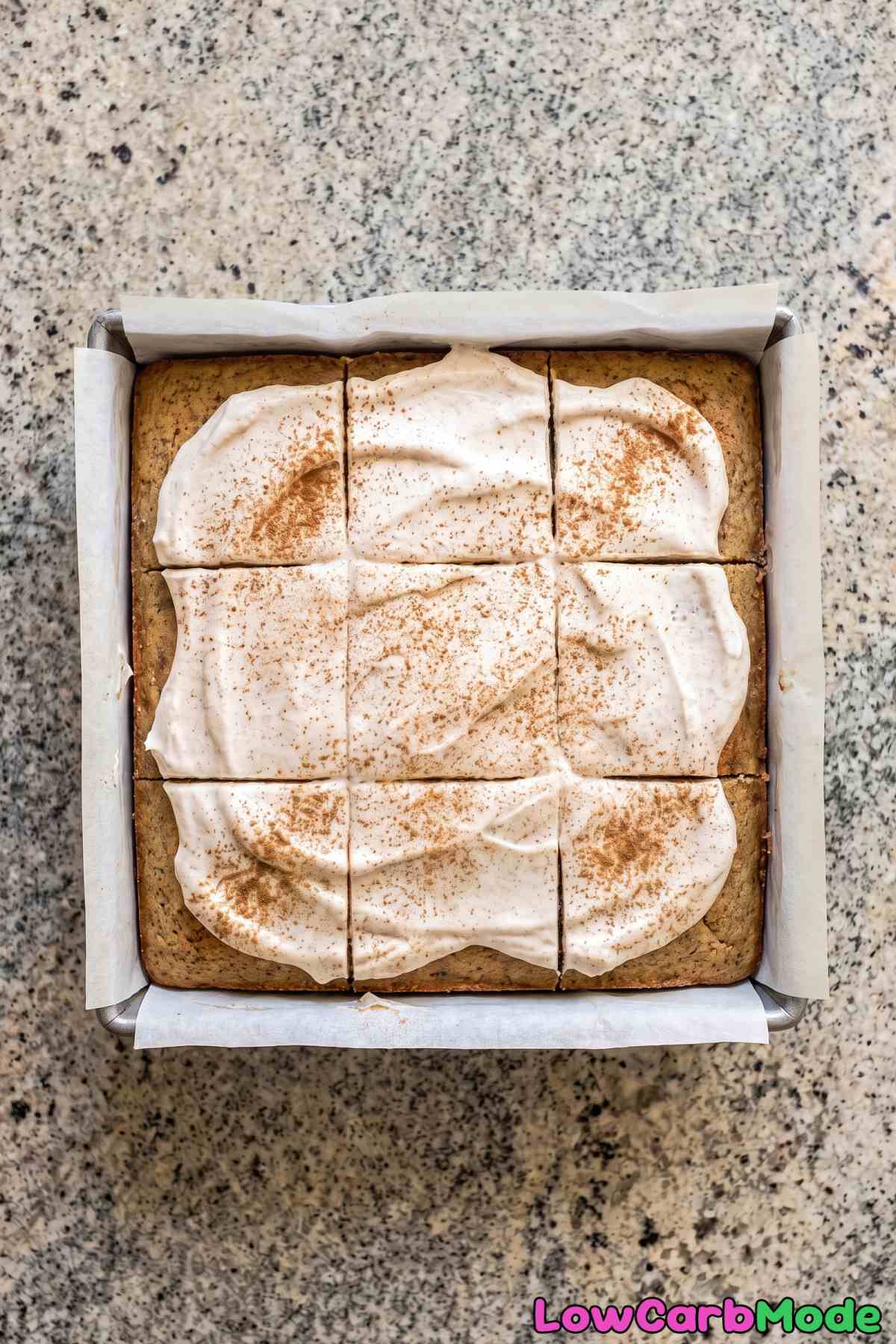 Keto vanilla chai yogurt cake on a plate