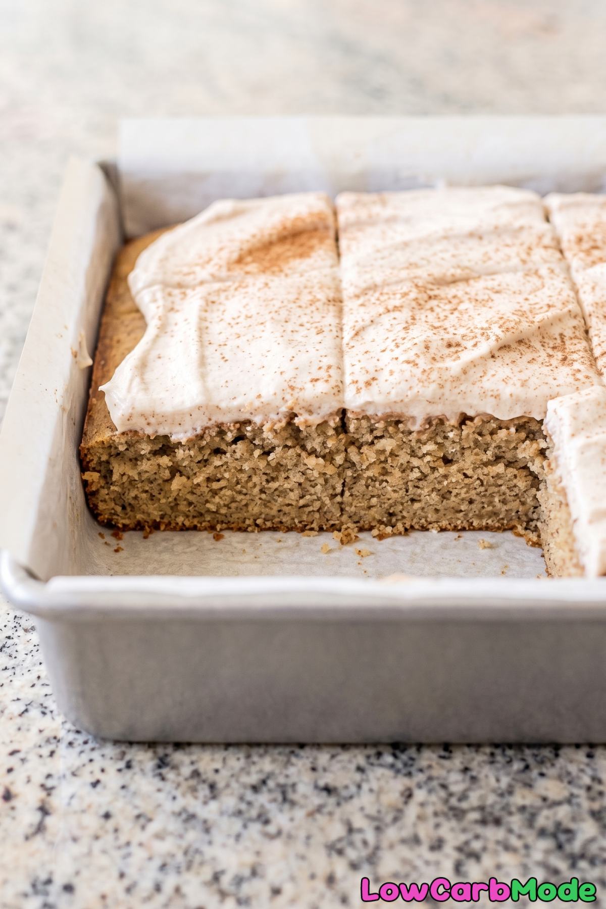 Sliced keto chai yogurt cake