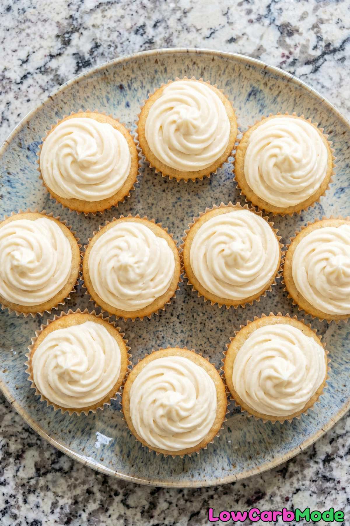Homemade keto vanilla cupcakes with buttercream
