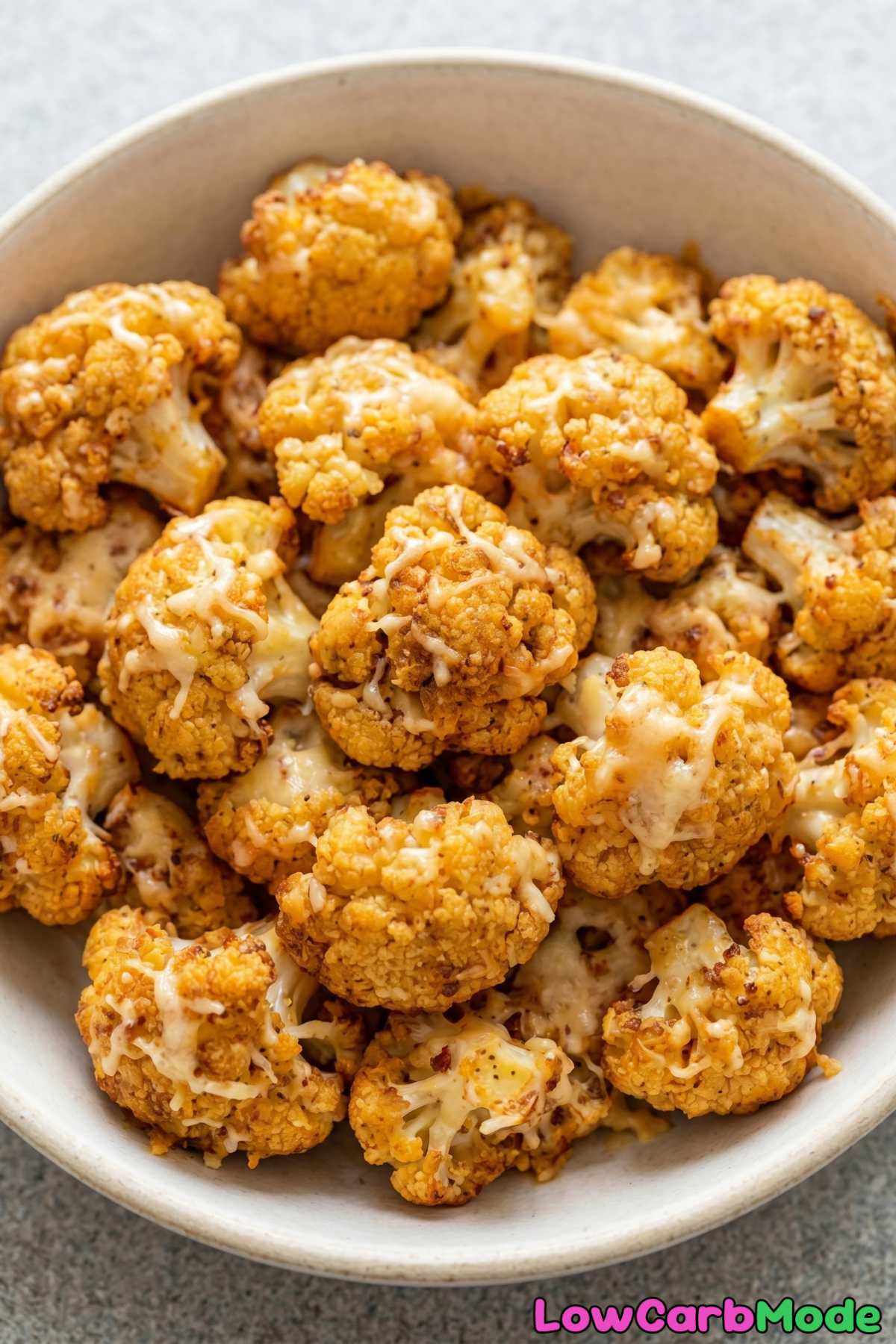 Roasted keto white cheddar cauliflower popcorn