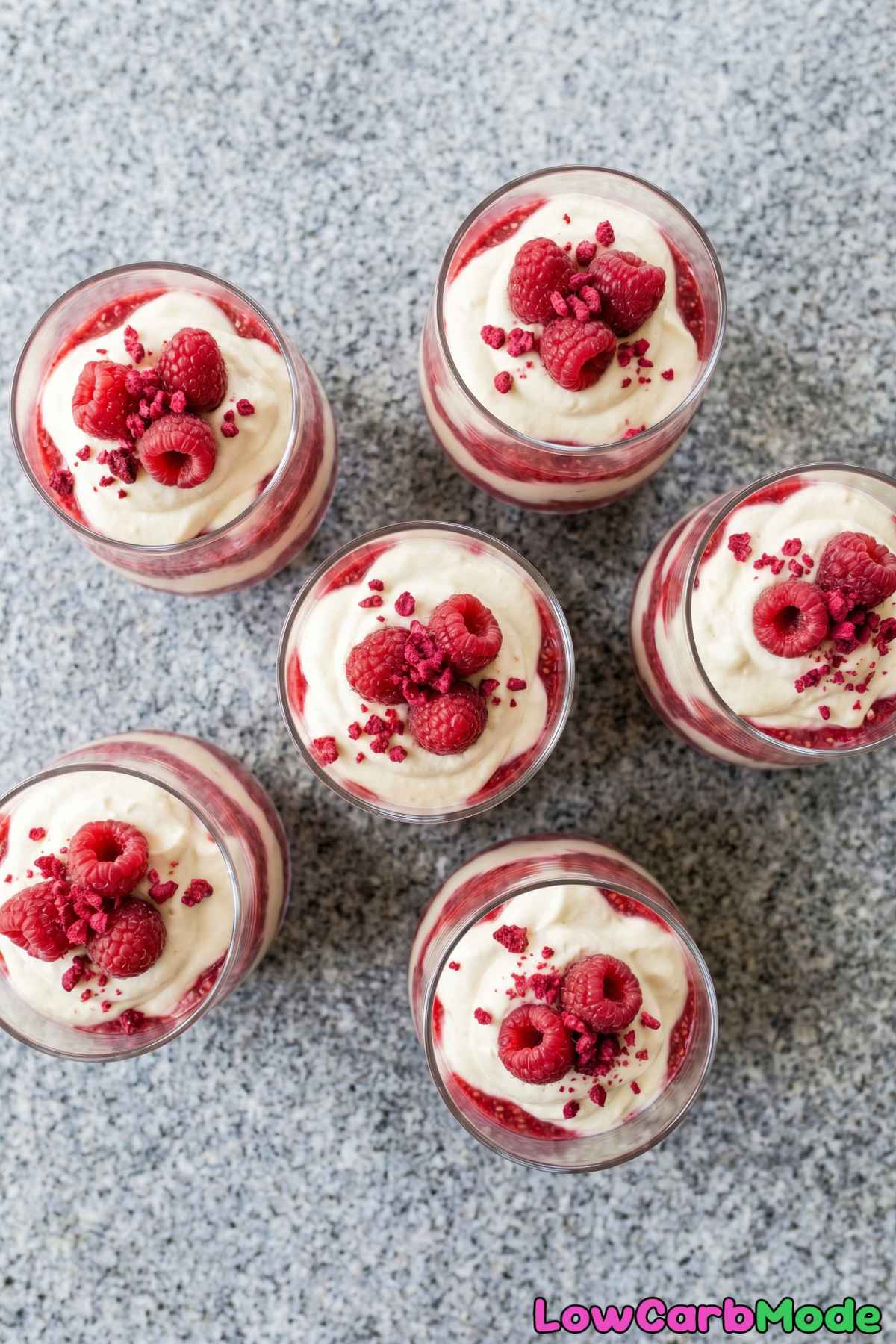 Rich keto white chocolate raspberry mousse cups