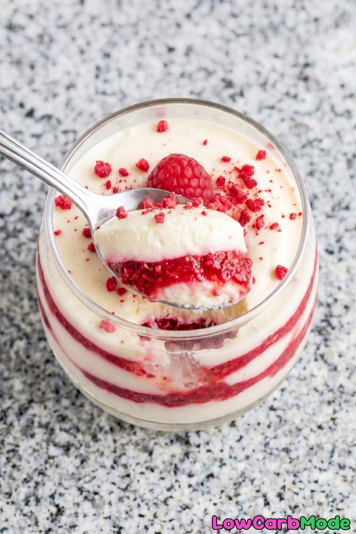 Elegant keto white chocolate raspberry mousse cups