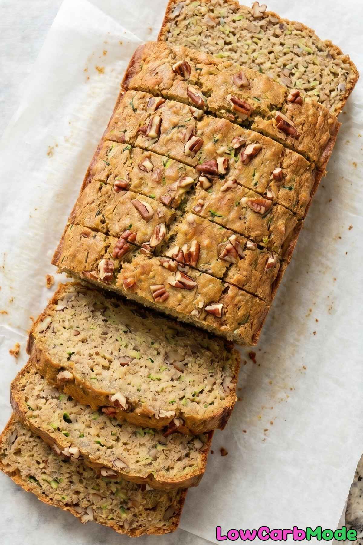 Comforting keto zucchini bread loaf sliced