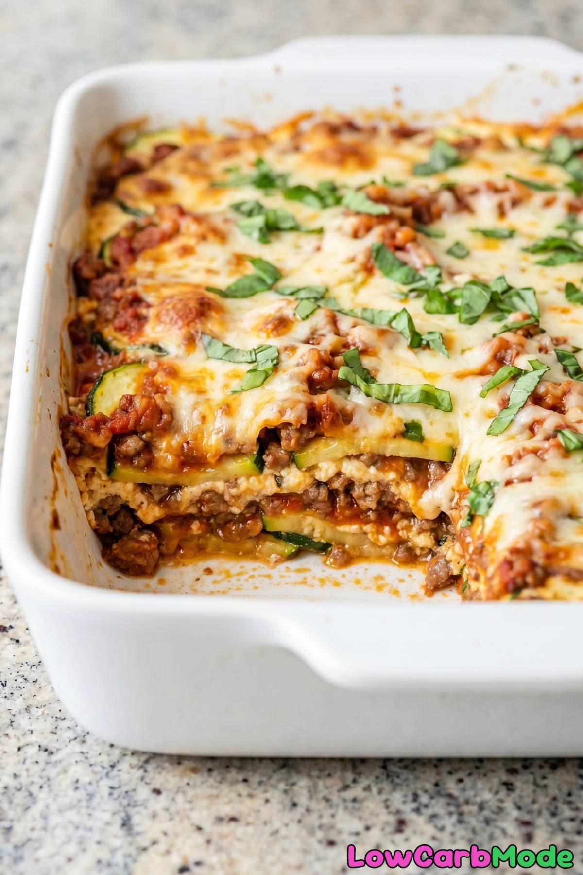 warm keto zucchini lasagna fresh from oven