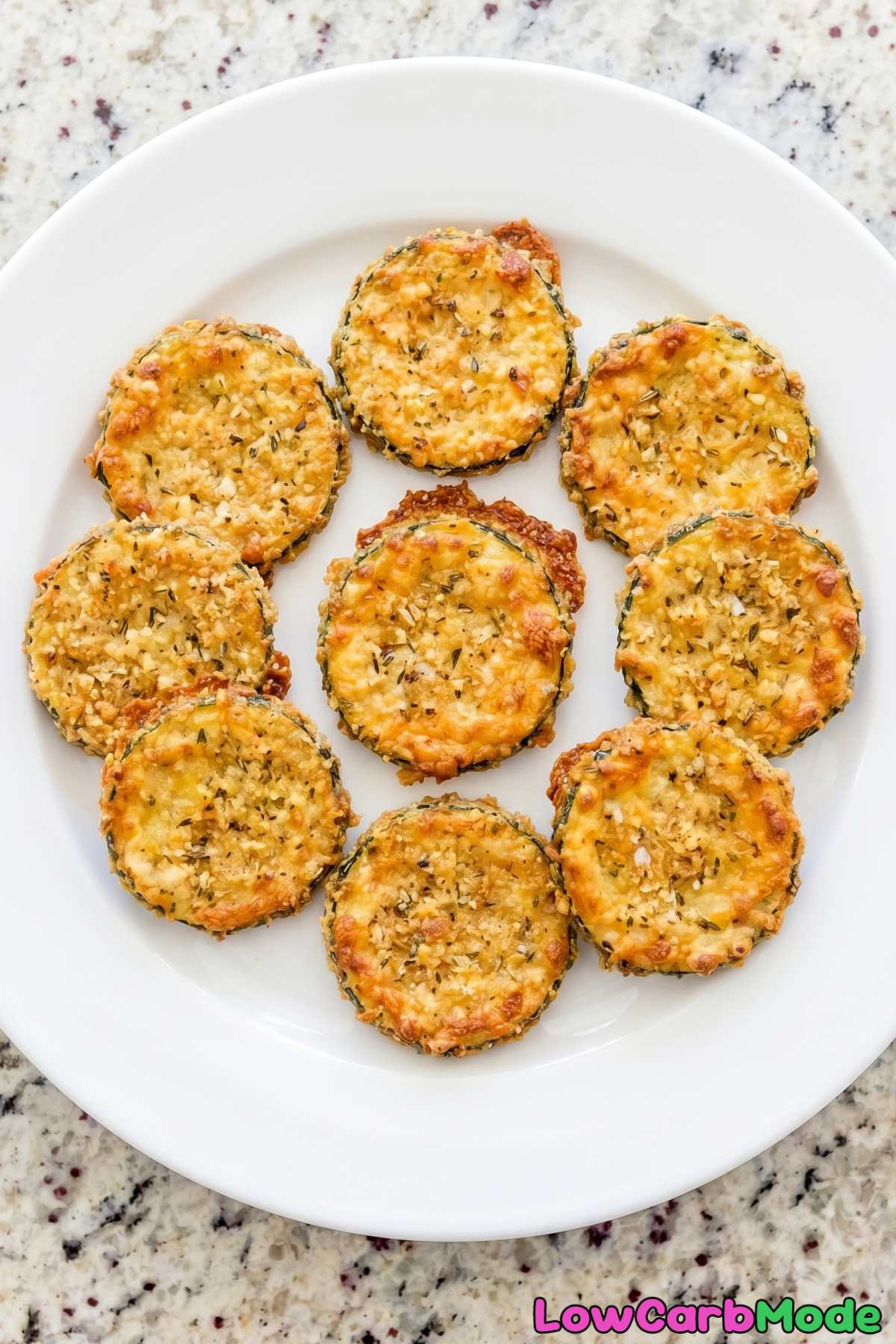 Savory keto zucchini parmesan crisps stacked