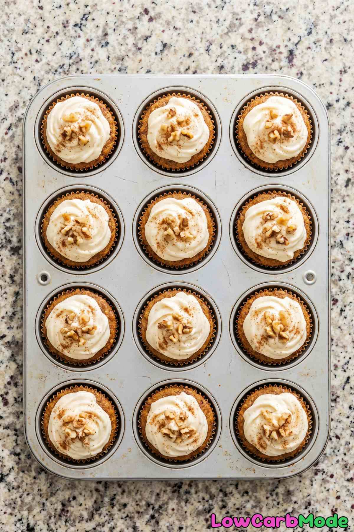 Frosted low carb carrot cake cupcakes