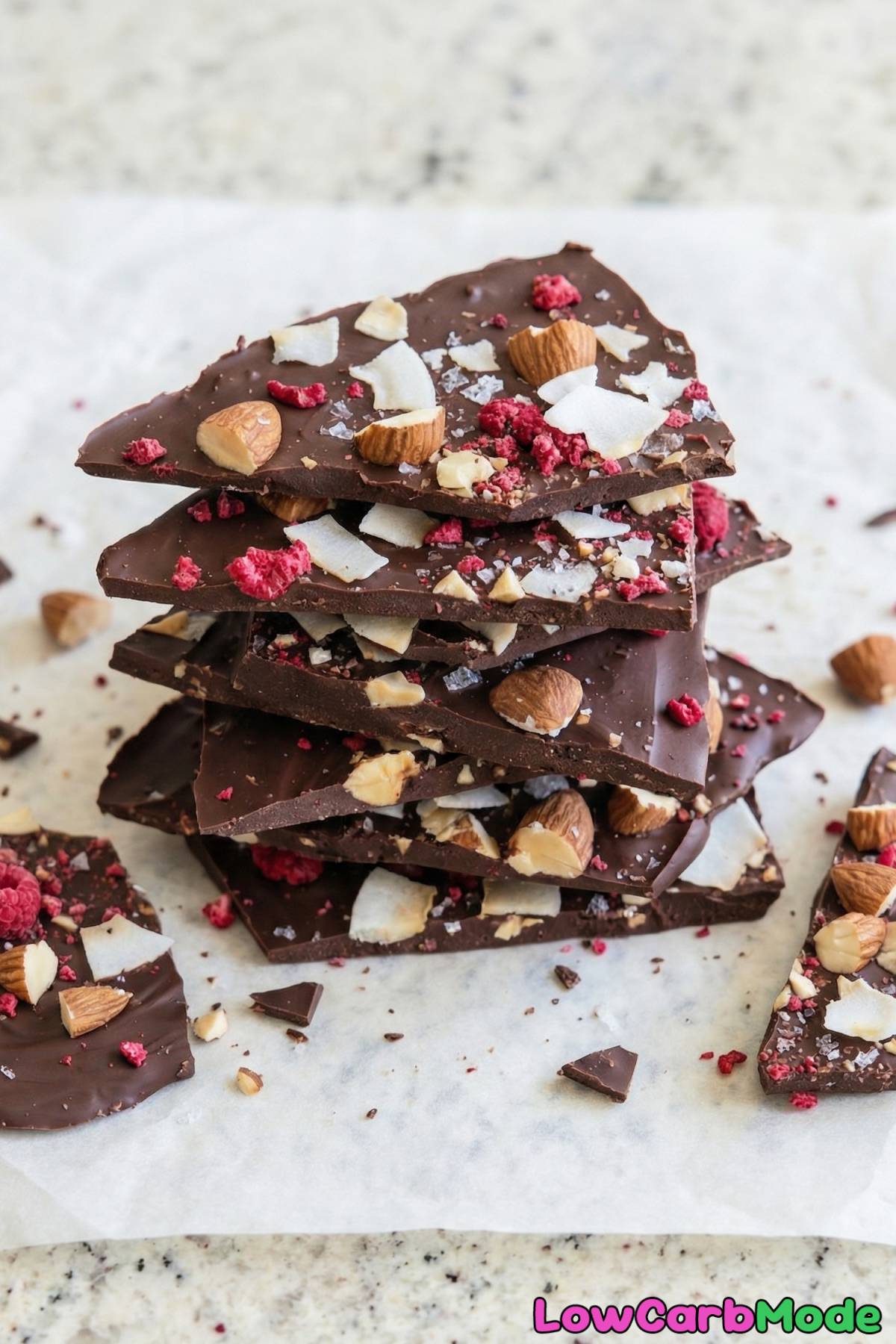 Crunchy low carb chocolate bark with sea salt
