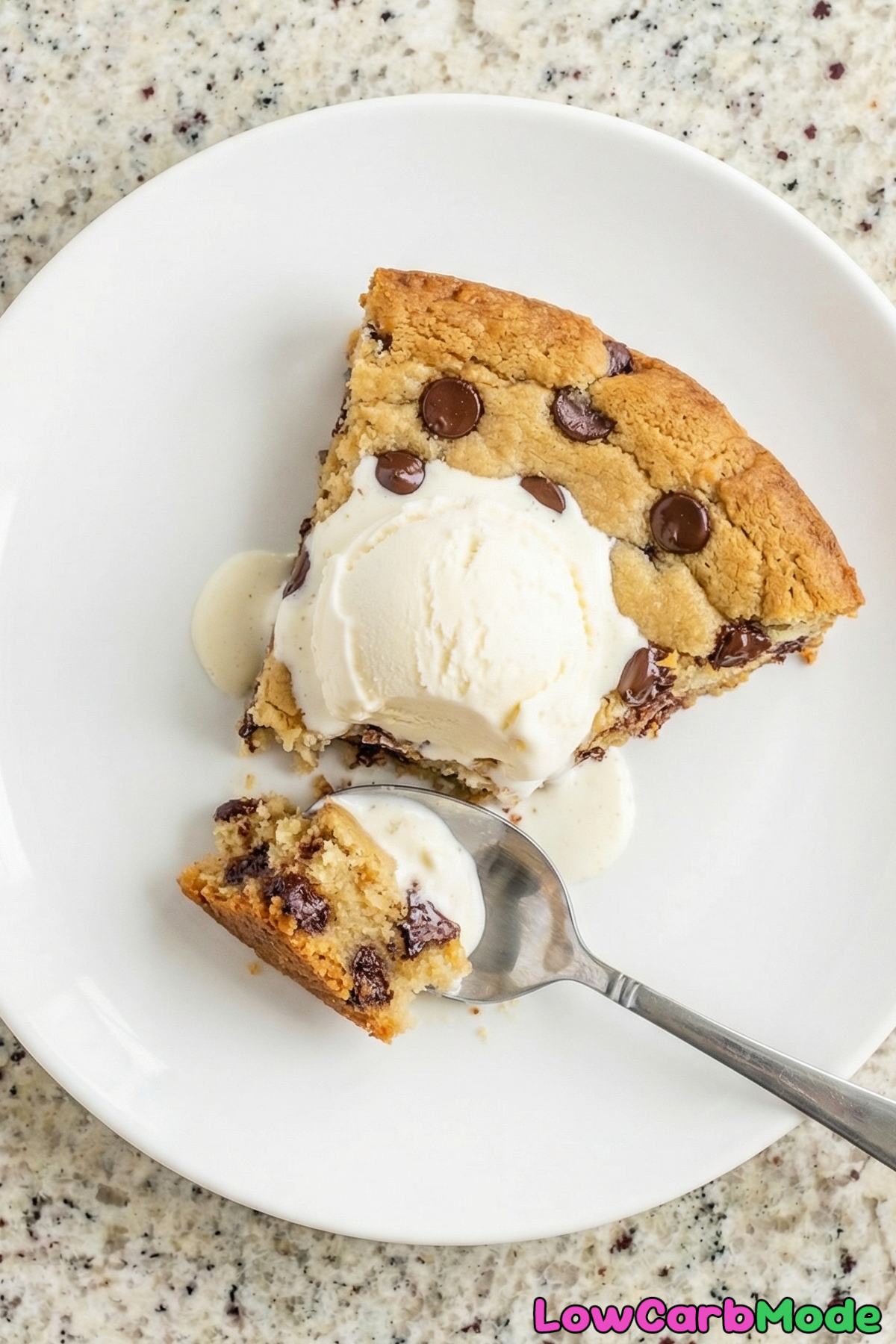 Golden low carb chocolate chip skillet cookie